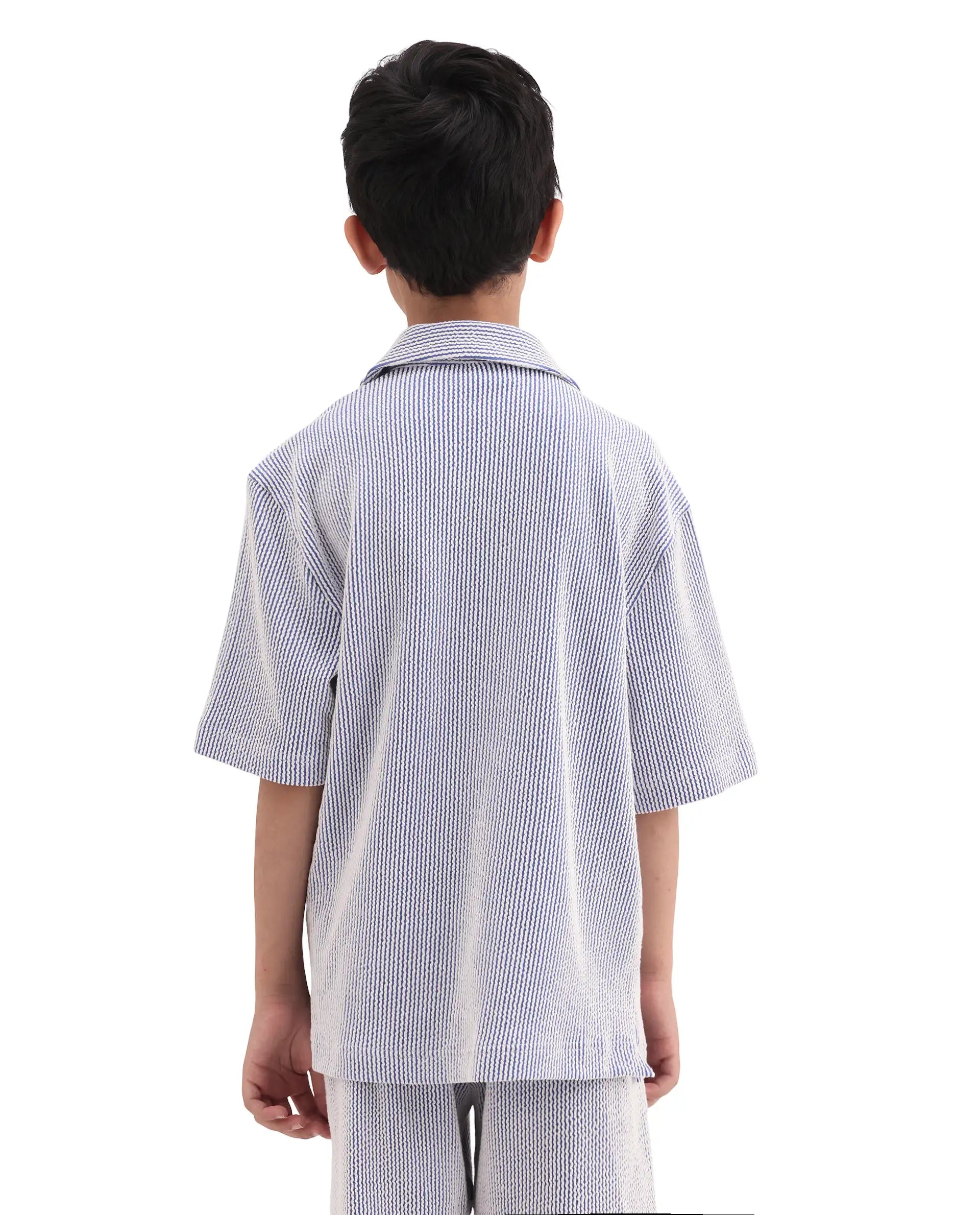Rare Ones Kids John26-S Blue Cotton Blend Button Closure Regular Fit Shirt