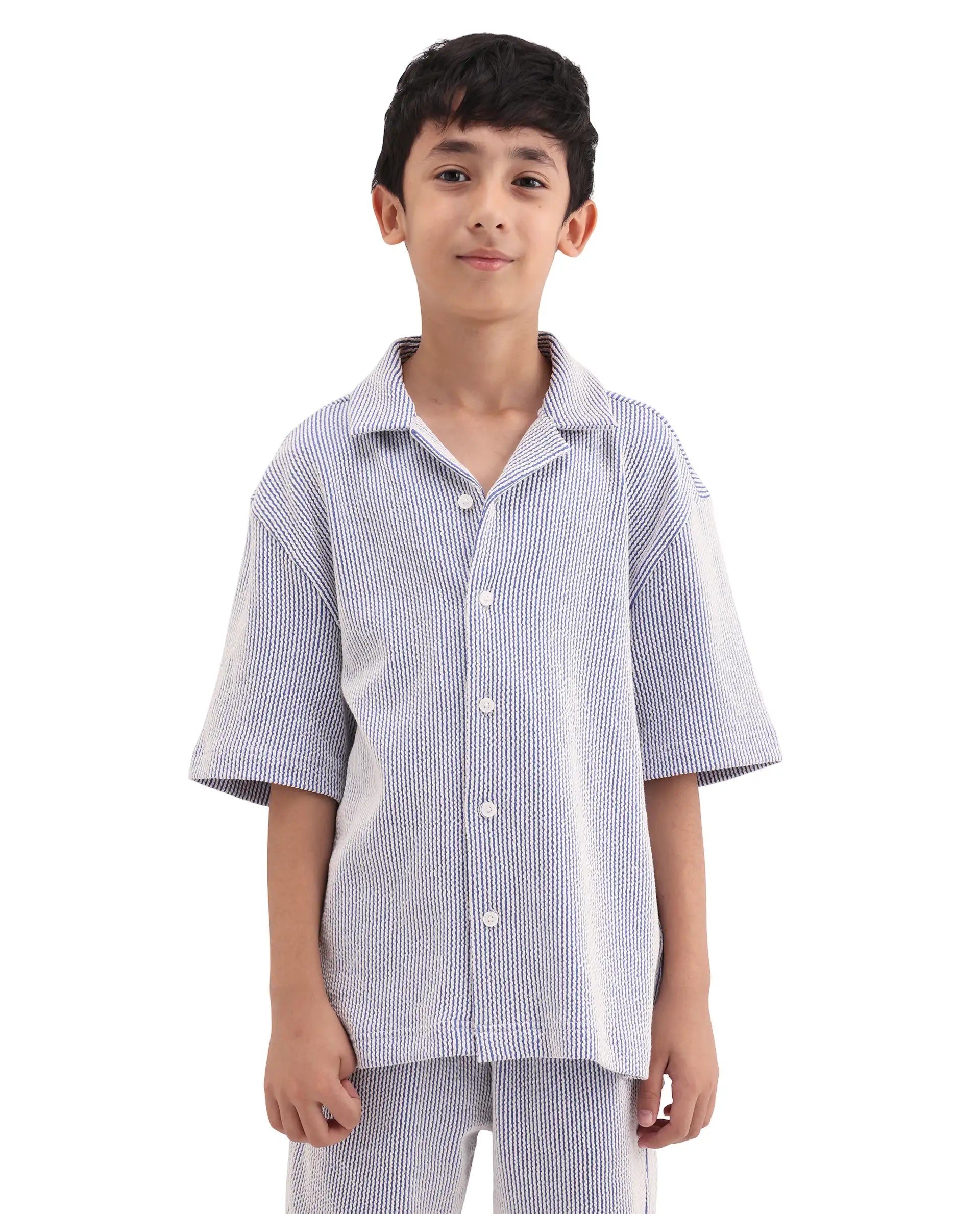 Rare Ones Kids John26-S Blue Cotton Blend Button Closure Regular Fit Shirt