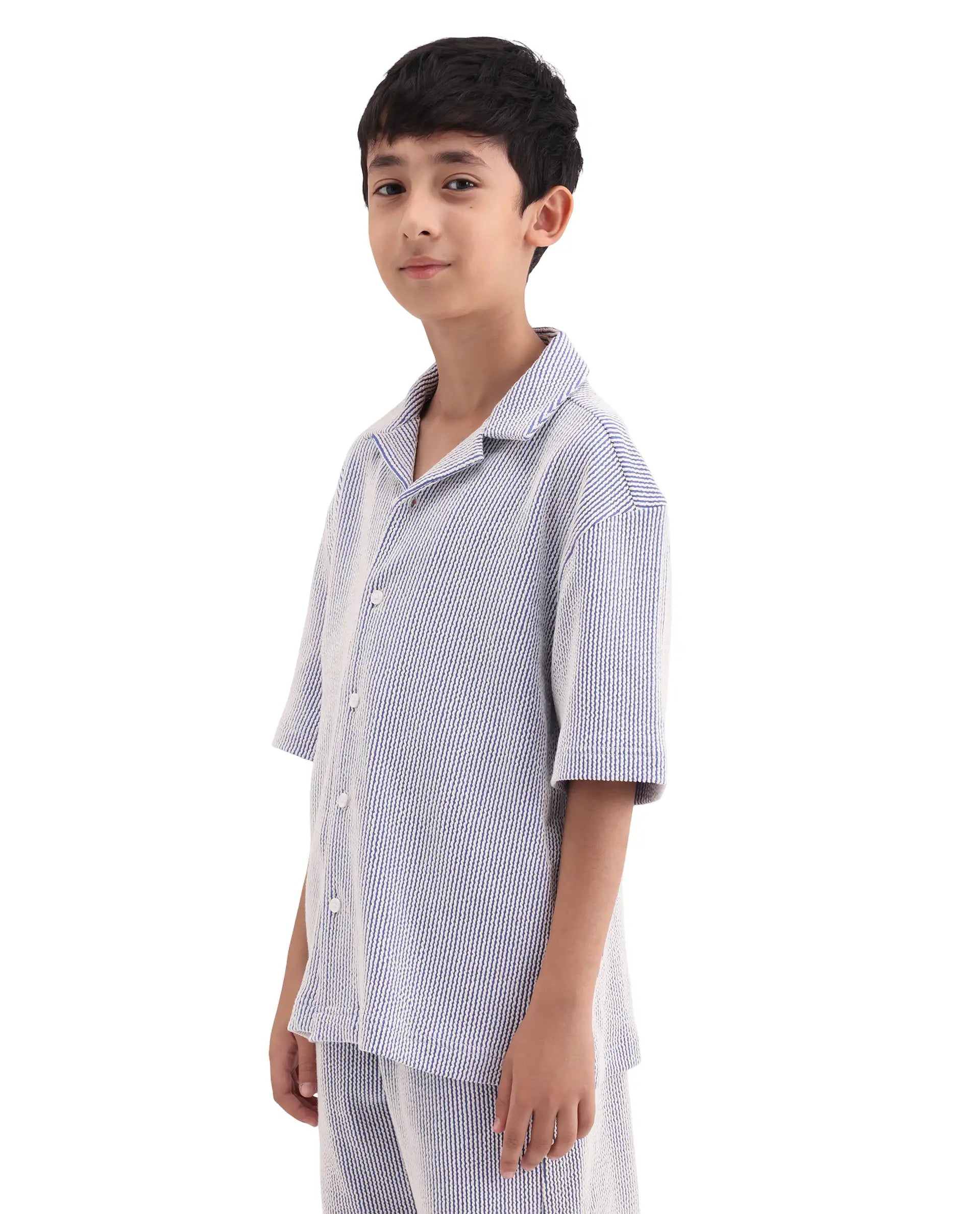 Rare Ones Kids John26-S Blue Cotton Blend Button Closure Regular Fit Shirt