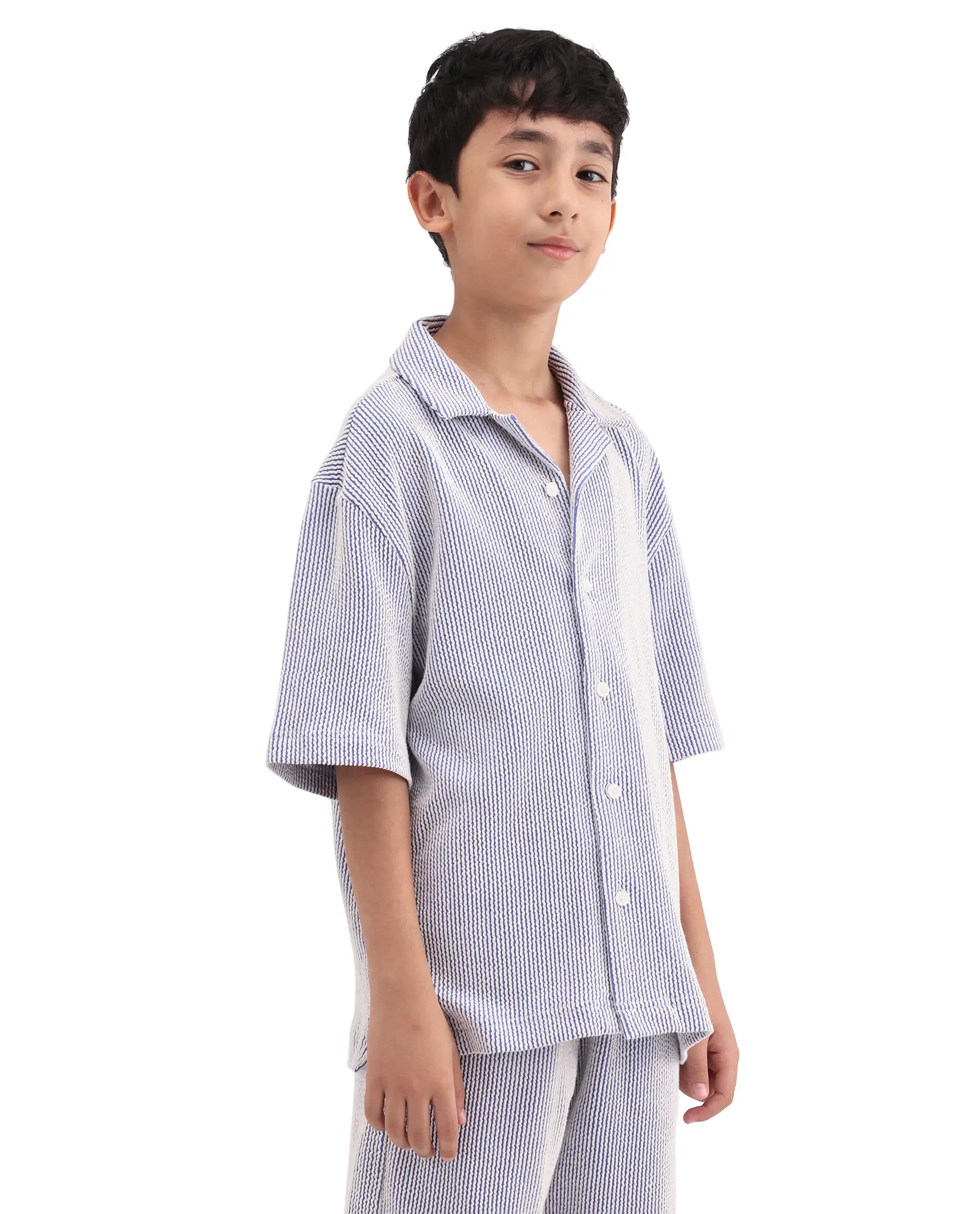 Rare Ones Kids John26-S Blue Cotton Blend Button Closure Regular Fit Shirt