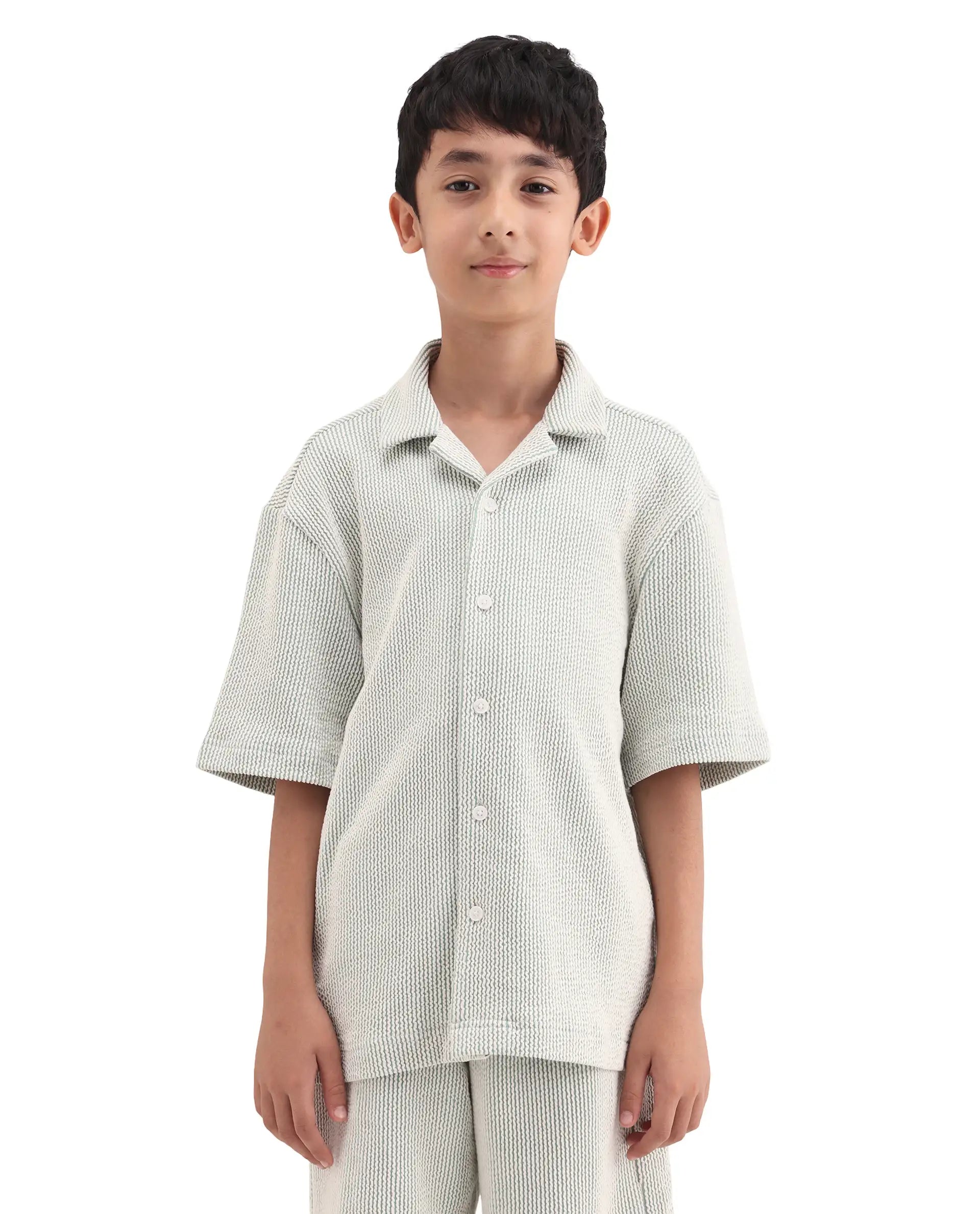 Rare Ones Kids John26-S Green Cotton Blend Button Closure Regular Fit Shirt