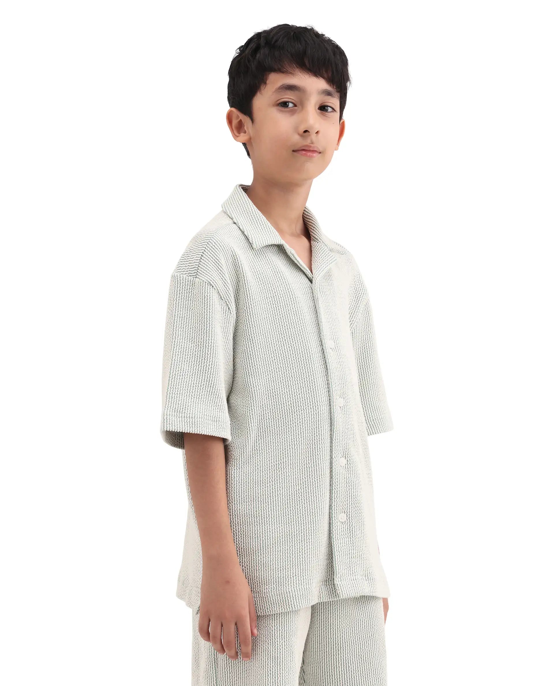 Rare Ones Kids John26-S Green Cotton Blend Button Closure Regular Fit Shirt