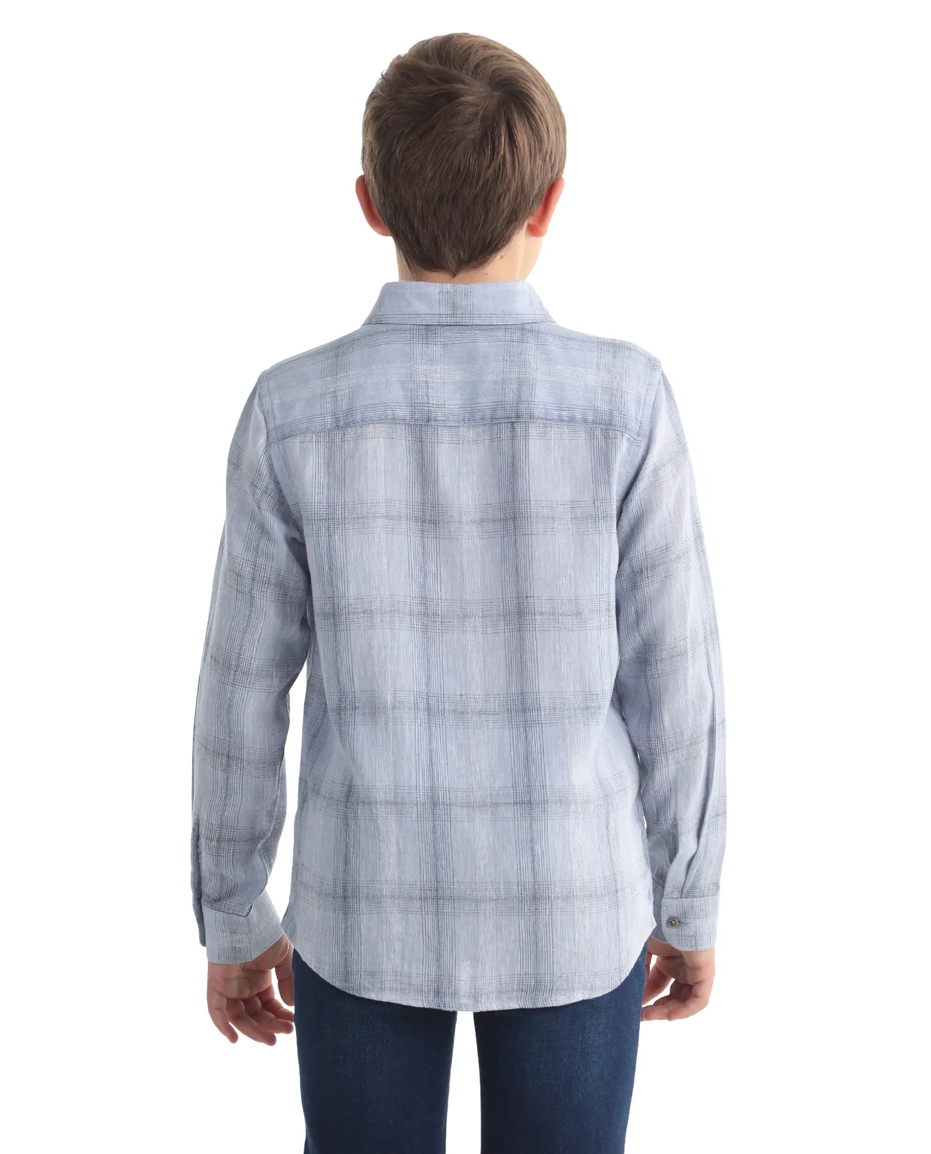 Rare Ones Kids Eamon-26 Blue Linen Blend Button Closure Regular Fit Shirt