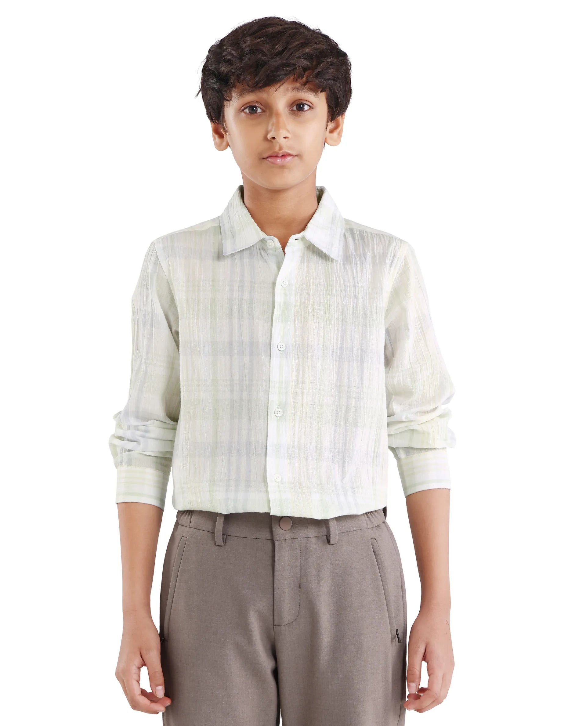 Rare Ones Kids Pinge-26K Pastel Green Cotton Blend Button Closure Regular Fit Shirt