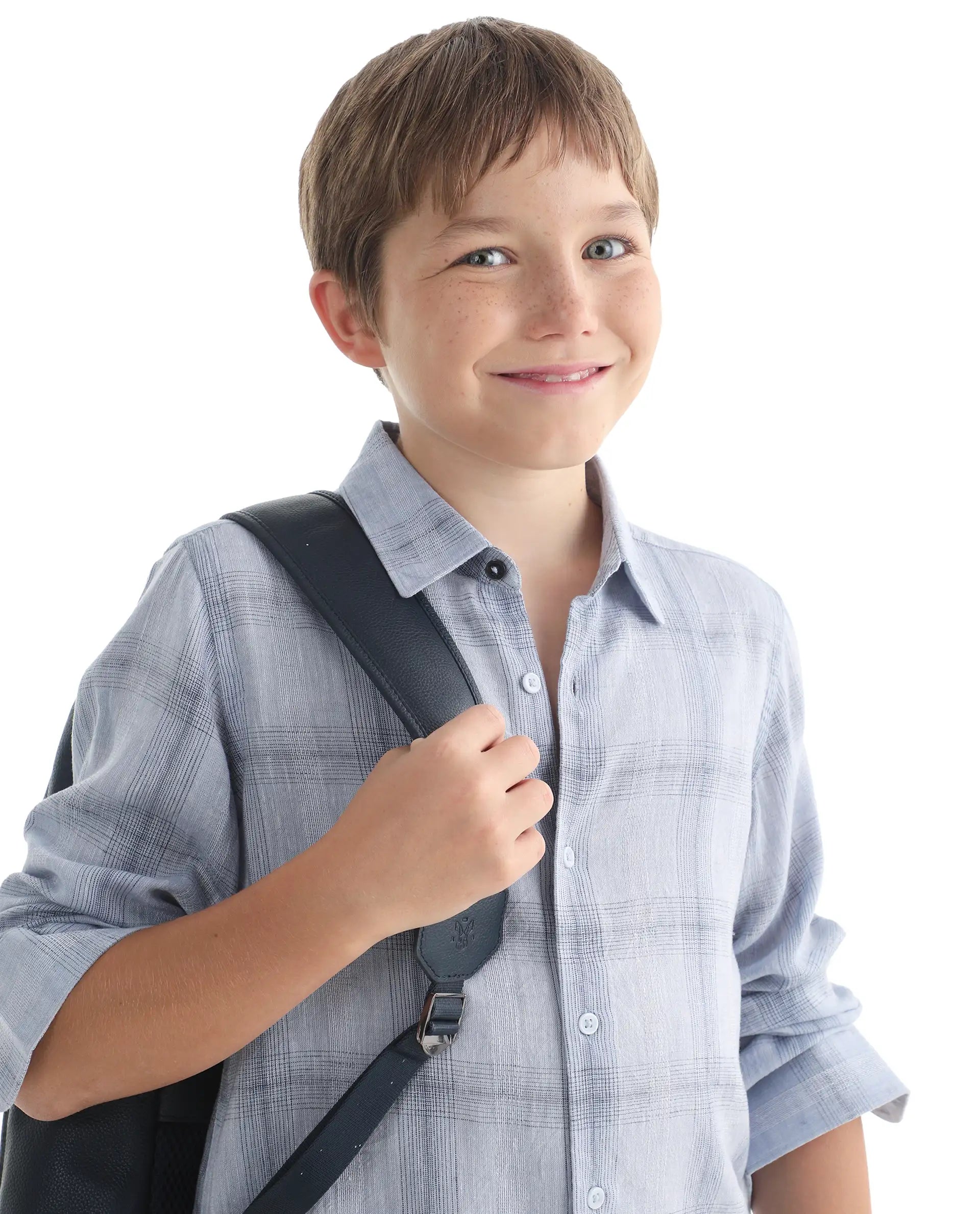 Rare Ones Kids Eamon-26 Blue Linen Blend Button Closure Regular Fit Shirt