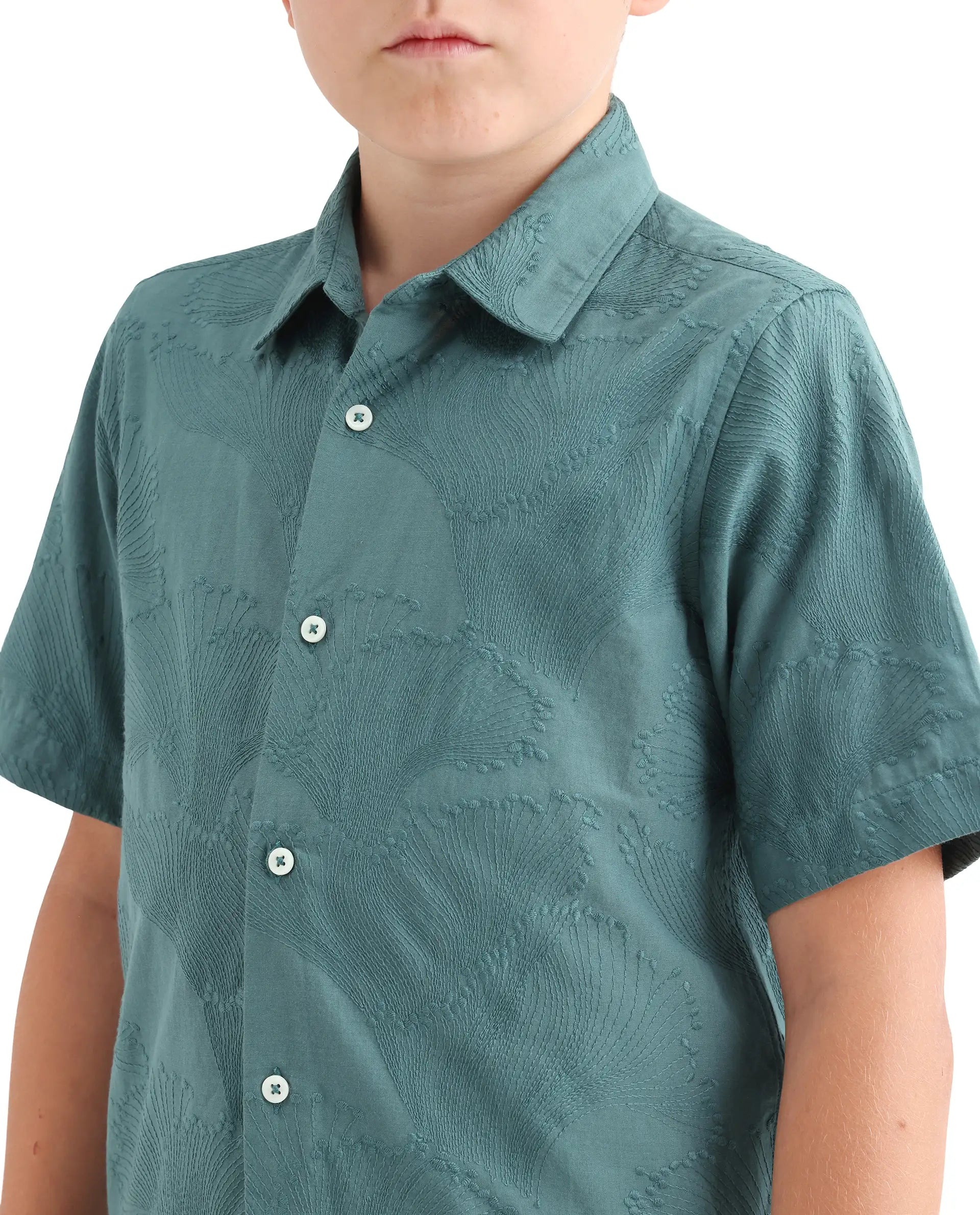 Rare Ones Kids Jaff-K Dusky Green Cotton Fabric Button Closure Regular Fit Shirt