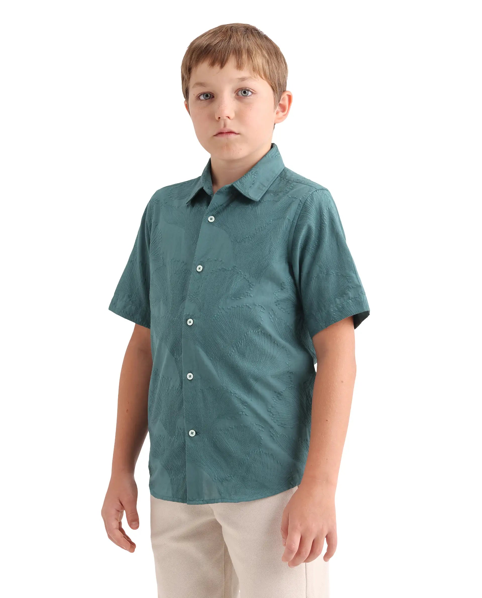 Rare Ones Kids Jaff-K Dusky Green Cotton Fabric Button Closure Regular Fit Shirt