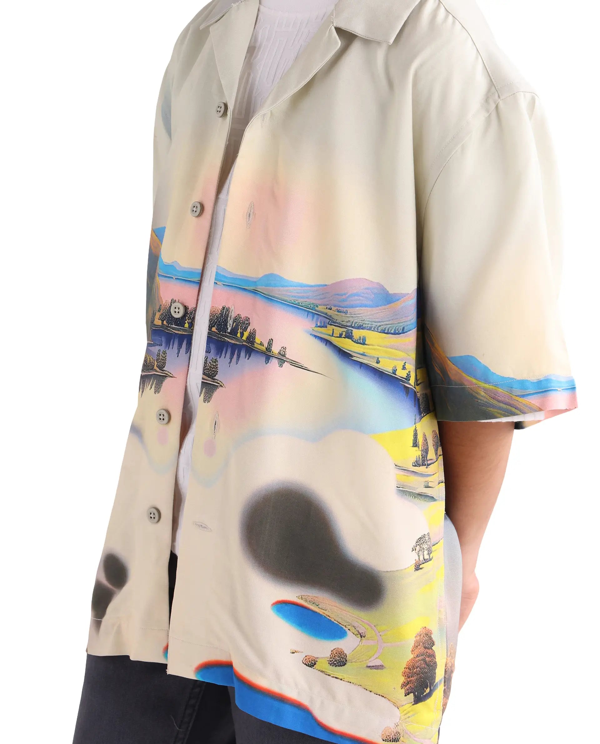 Rare Ones Kids Afix-K Light Yellow Viscose Rayon Fabric Button Closure Digital Print Boxy Fit Shirt