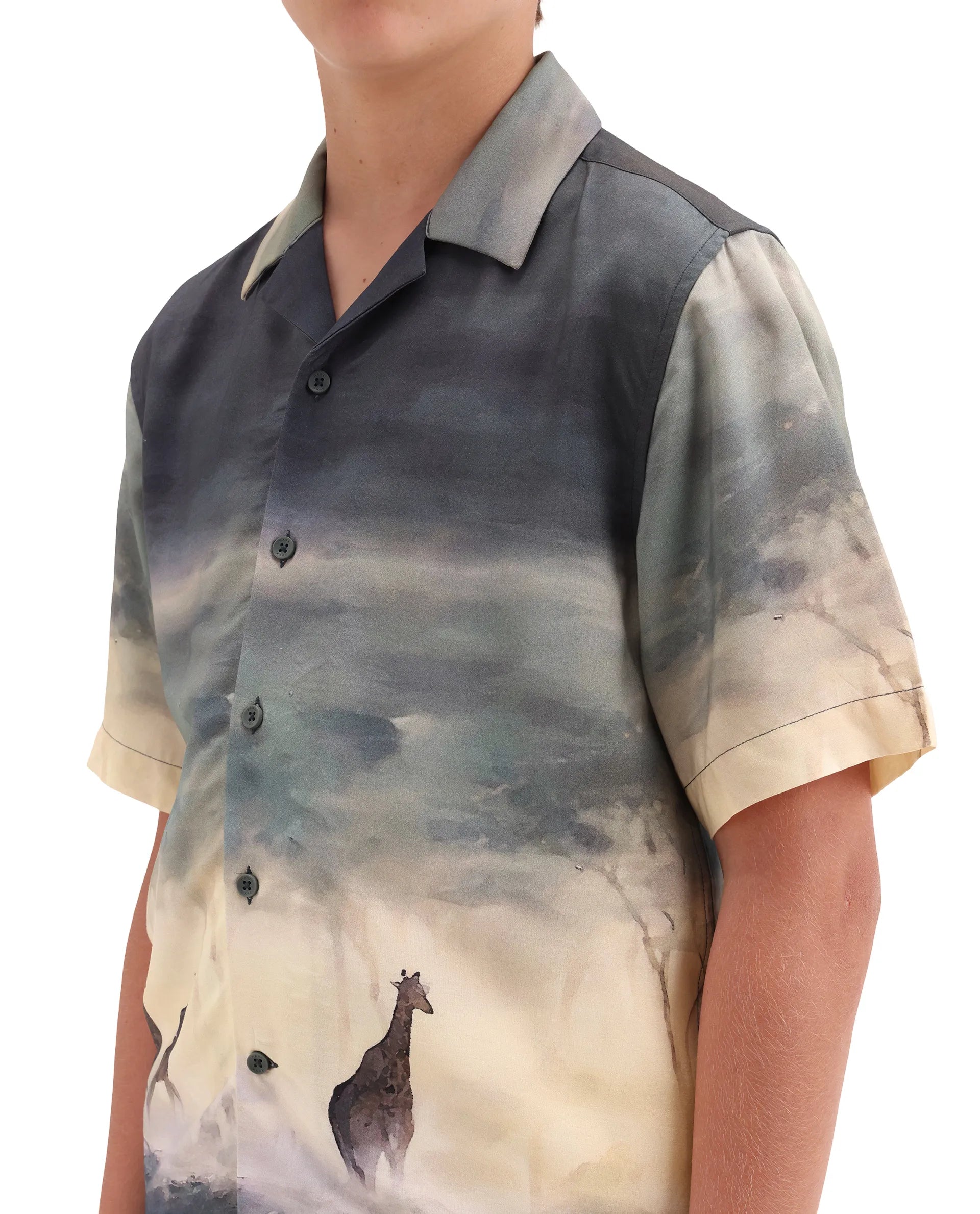 Rare Ones Kids Kenyo-26 Green Viscose Rayon Fabric Button Closure Boxy Fit Shirt