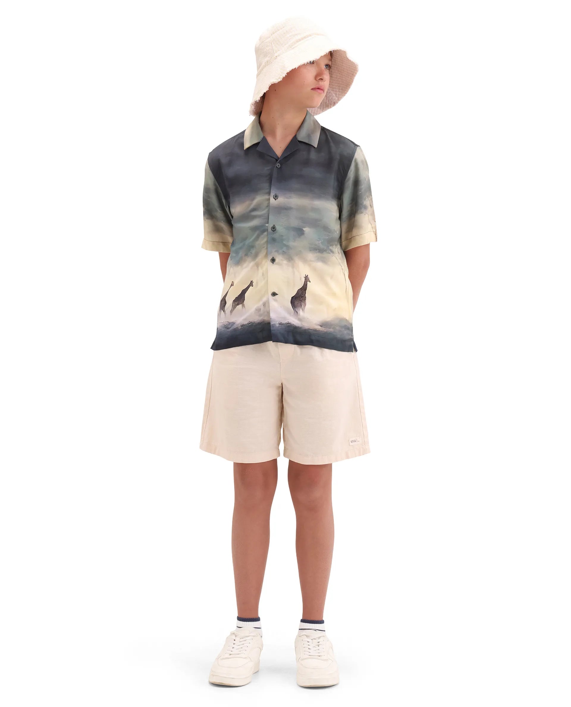 Rare Ones Kids Kenyo-26 Green Viscose Rayon Fabric Button Closure Boxy Fit Shirt