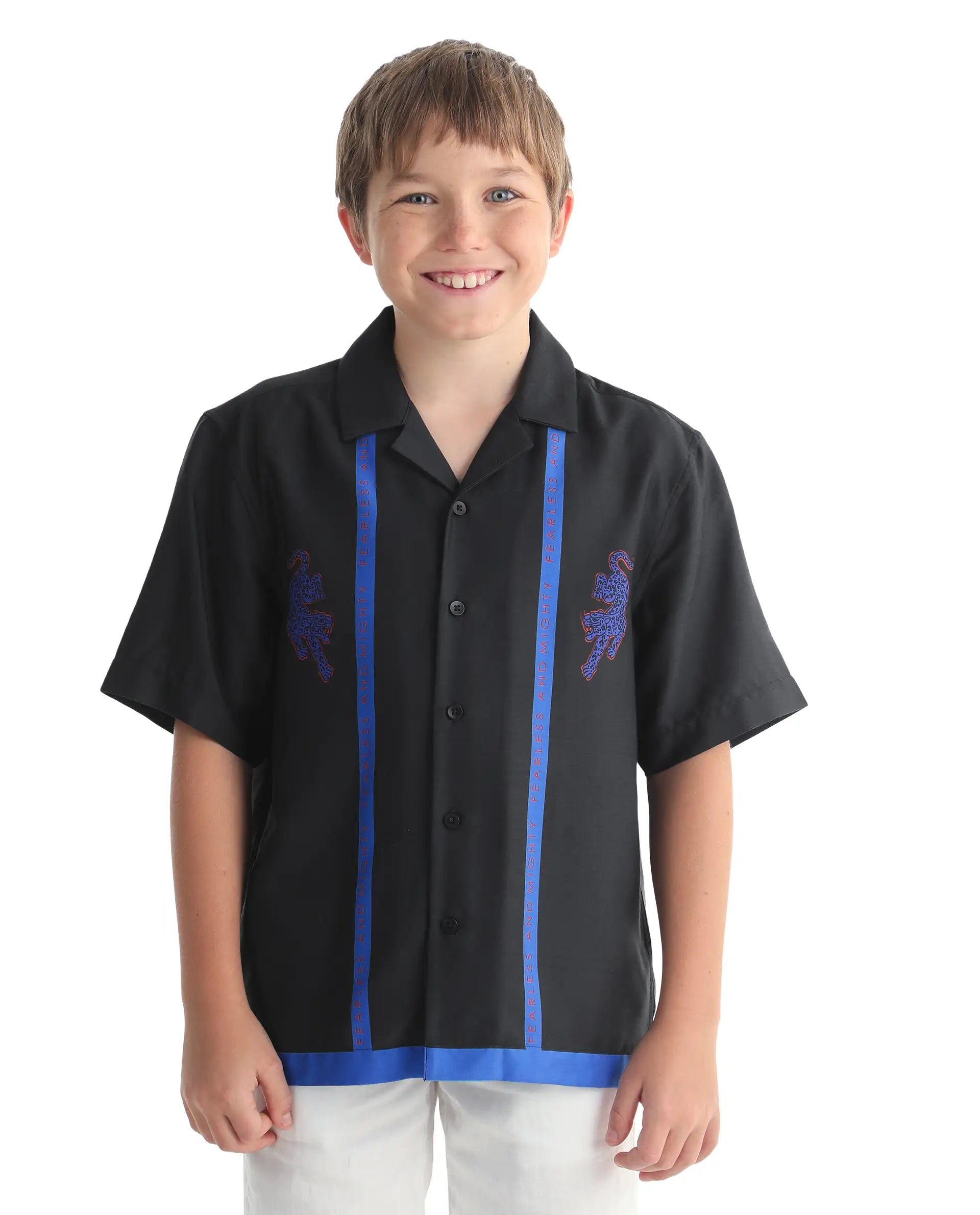 Rare Ones Kids Argo Black Cotton Blend Fabric Button Closure Boxy Fit Shirt
