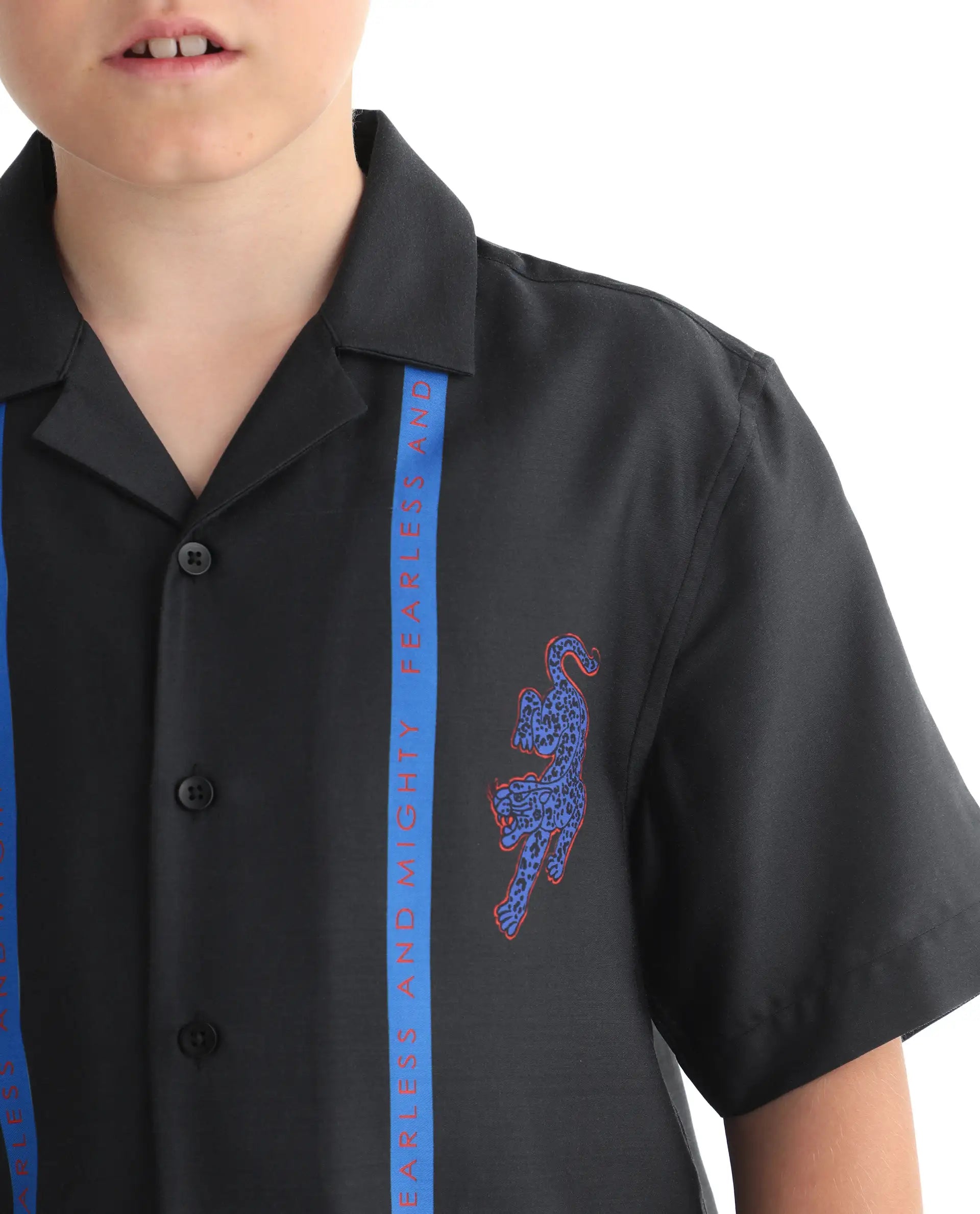 Rare Ones Kids Argo Black Cotton Blend Fabric Button Closure Boxy Fit Shirt
