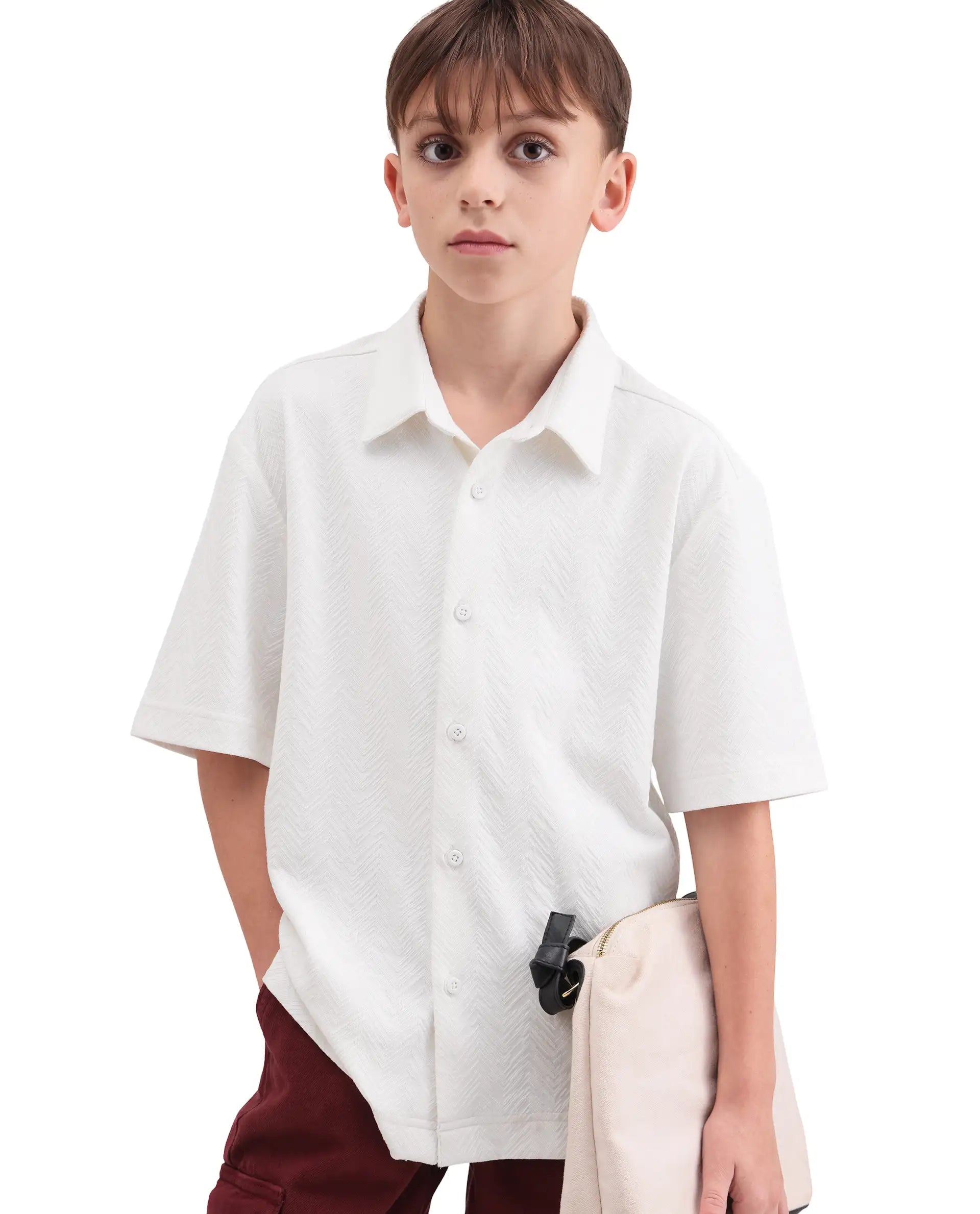 Rare Ones Kids Julius-S White Cotton Blend Fabric Button Closure Regular Fit Shirt