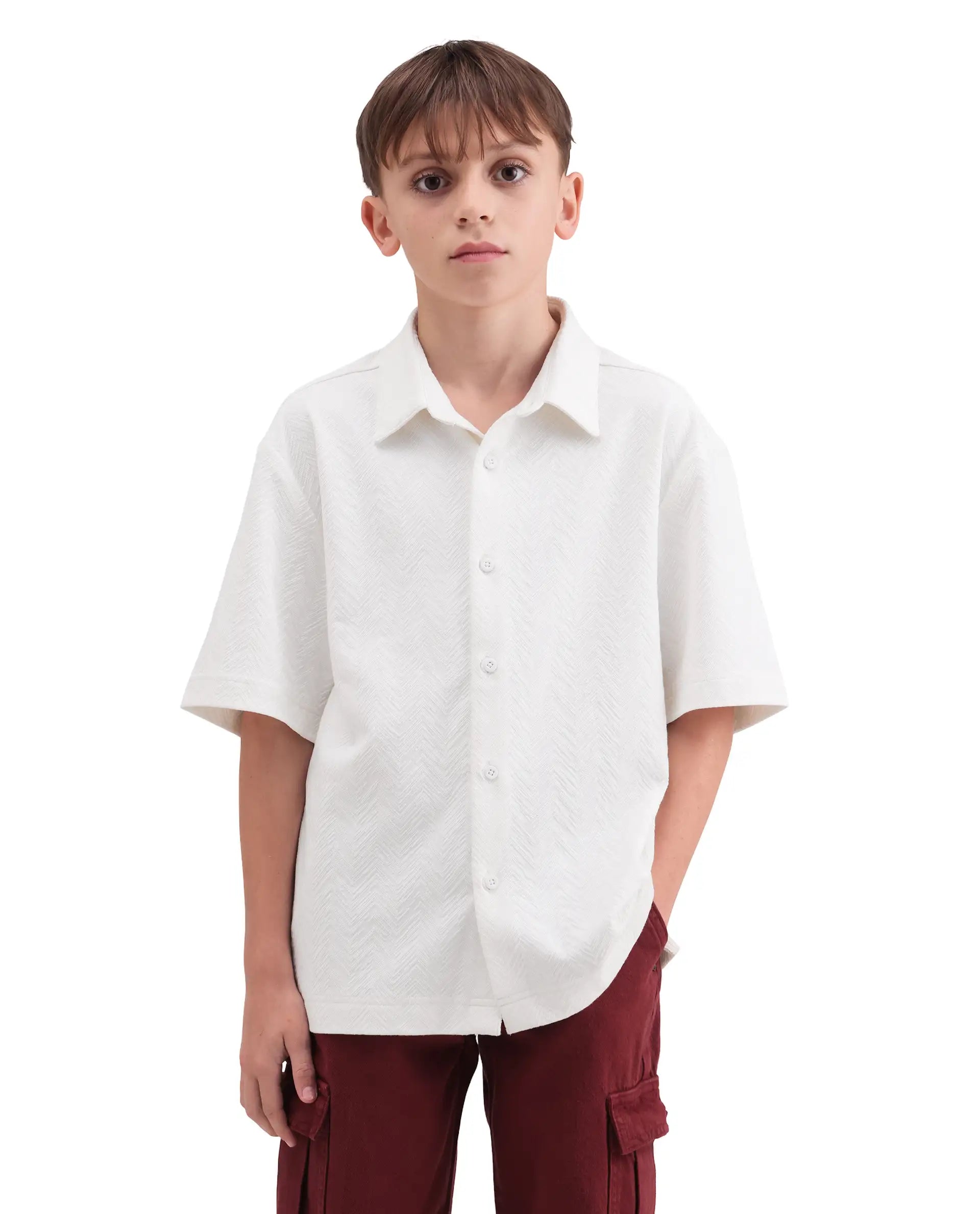 Rare Ones Kids Julius-S White Cotton Blend Fabric Button Closure Regular Fit Shirt