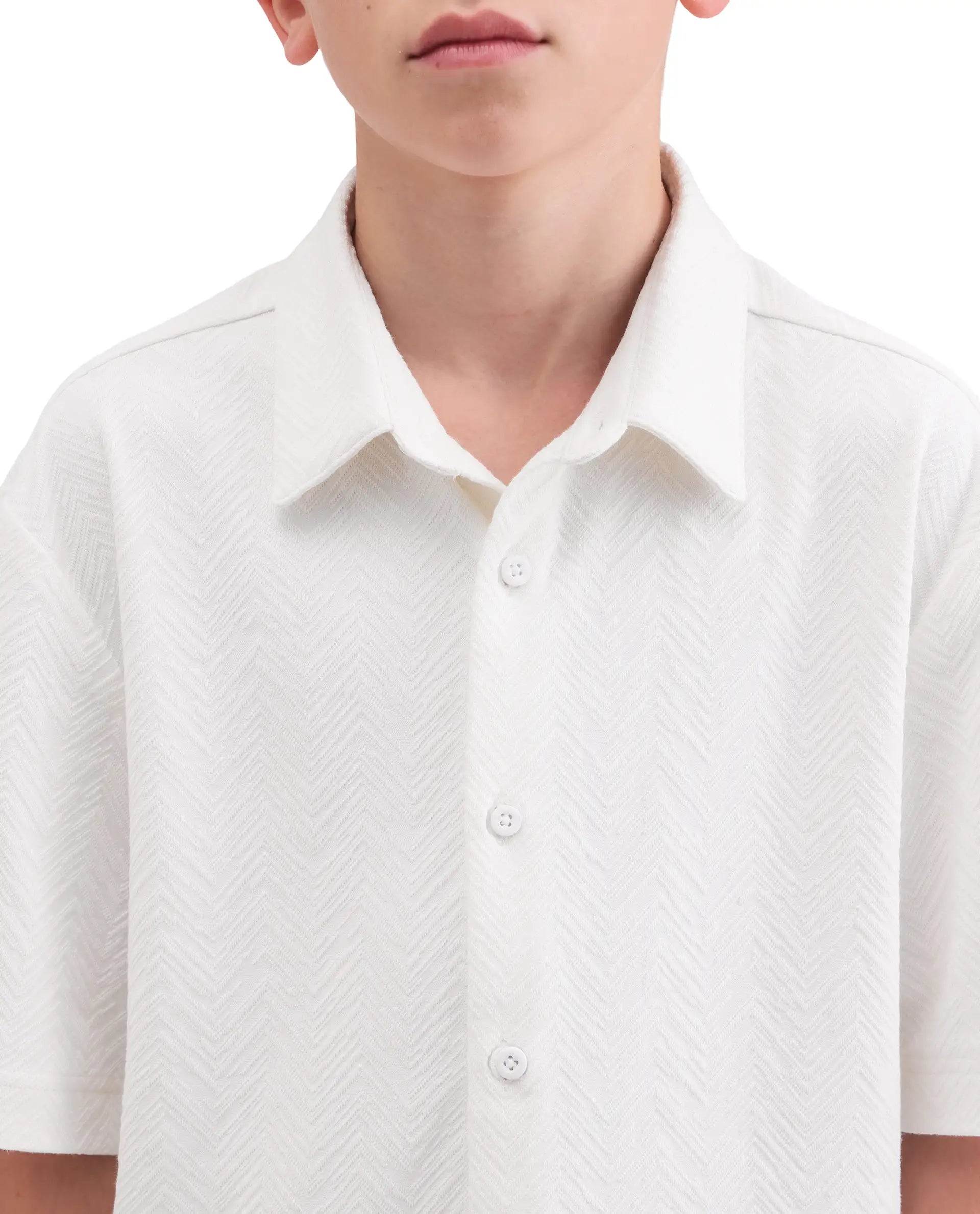 Rare Ones Kids Julius-S White Cotton Blend Fabric Button Closure Regular Fit Shirt