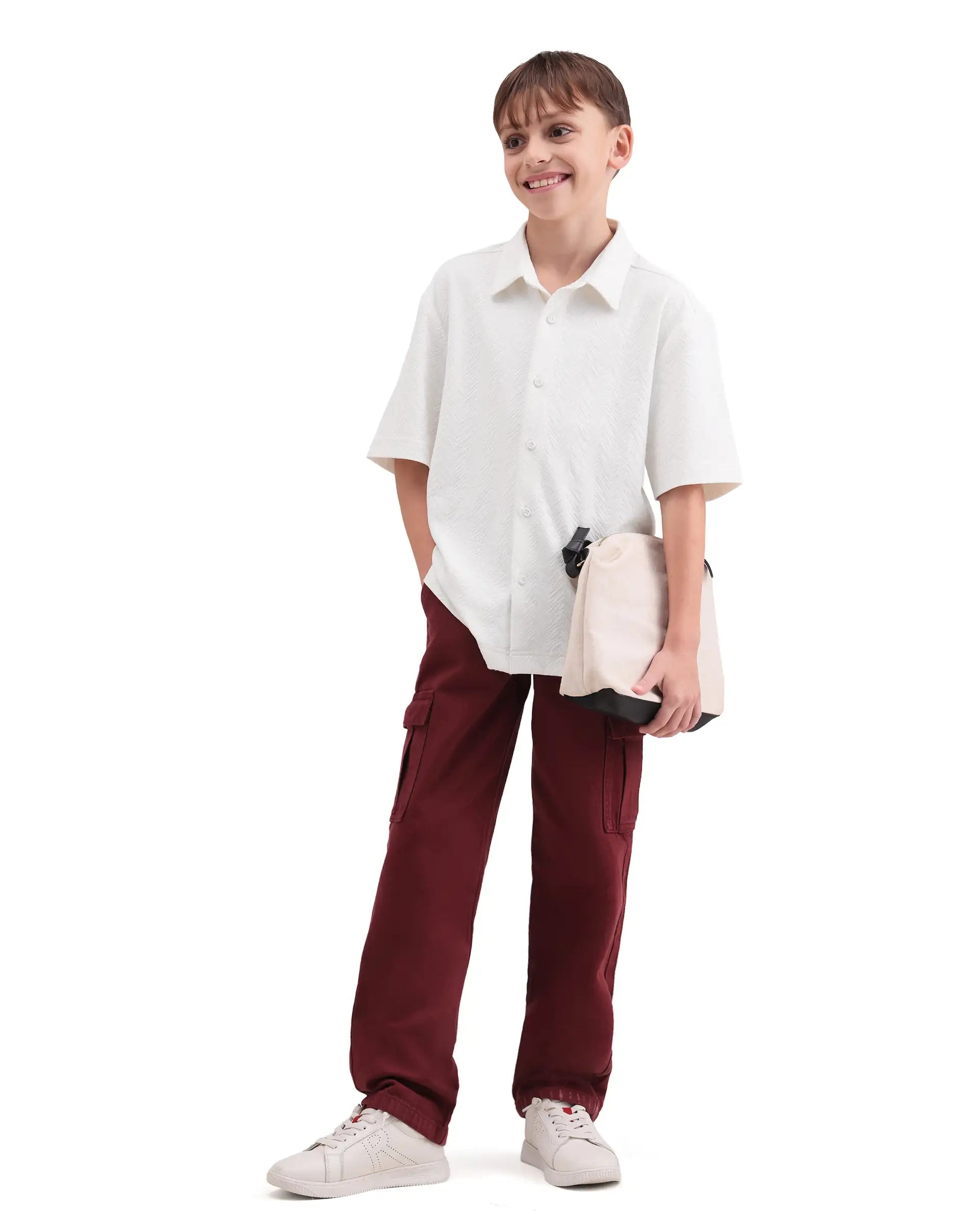 Rare Ones Kids Julius-S White Cotton Blend Fabric Button Closure Regular Fit Shirt