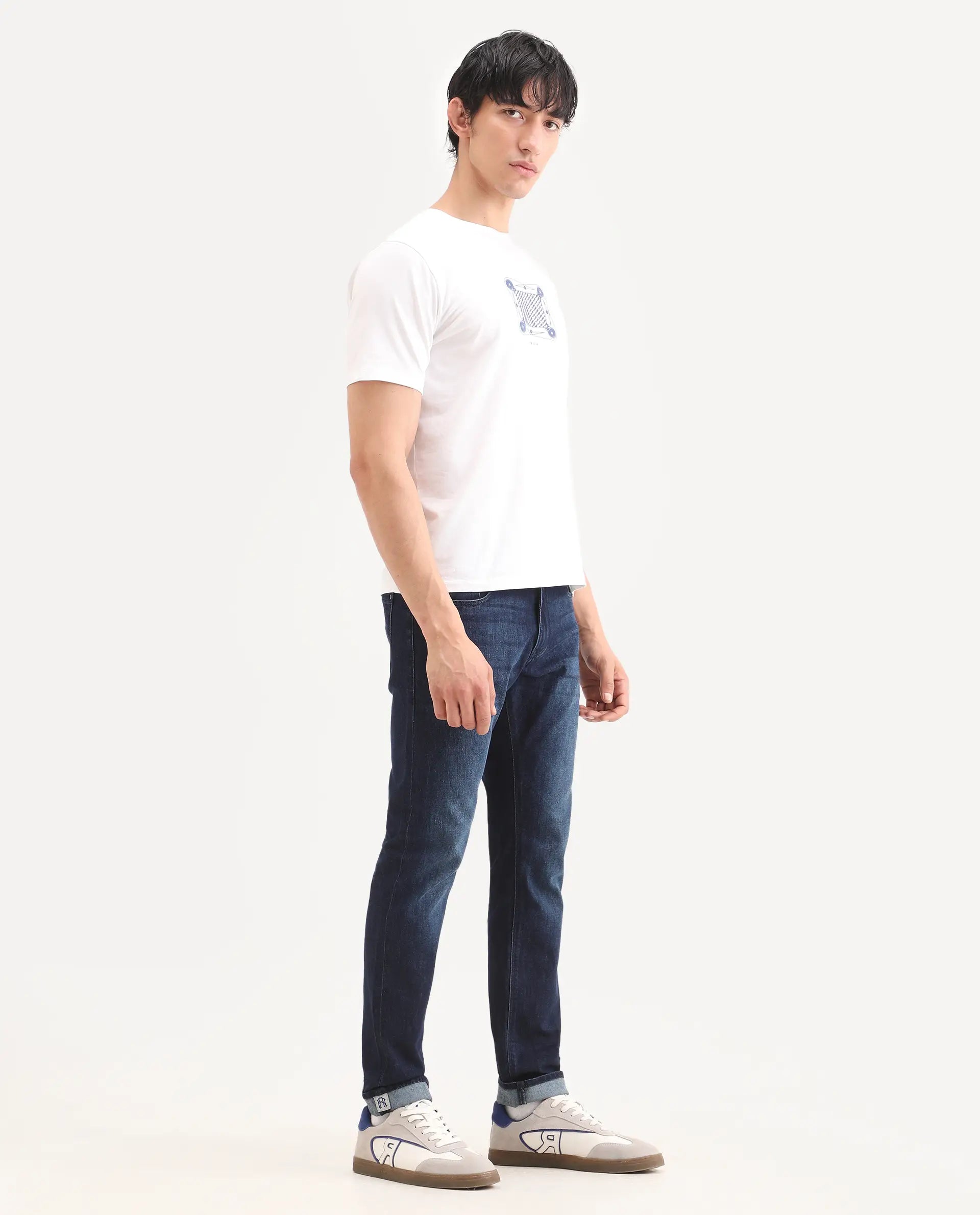 Rare Rabbit Men's Samm Dark Blue Cotton Blend Fabric Hawk Slim Fit Jeans