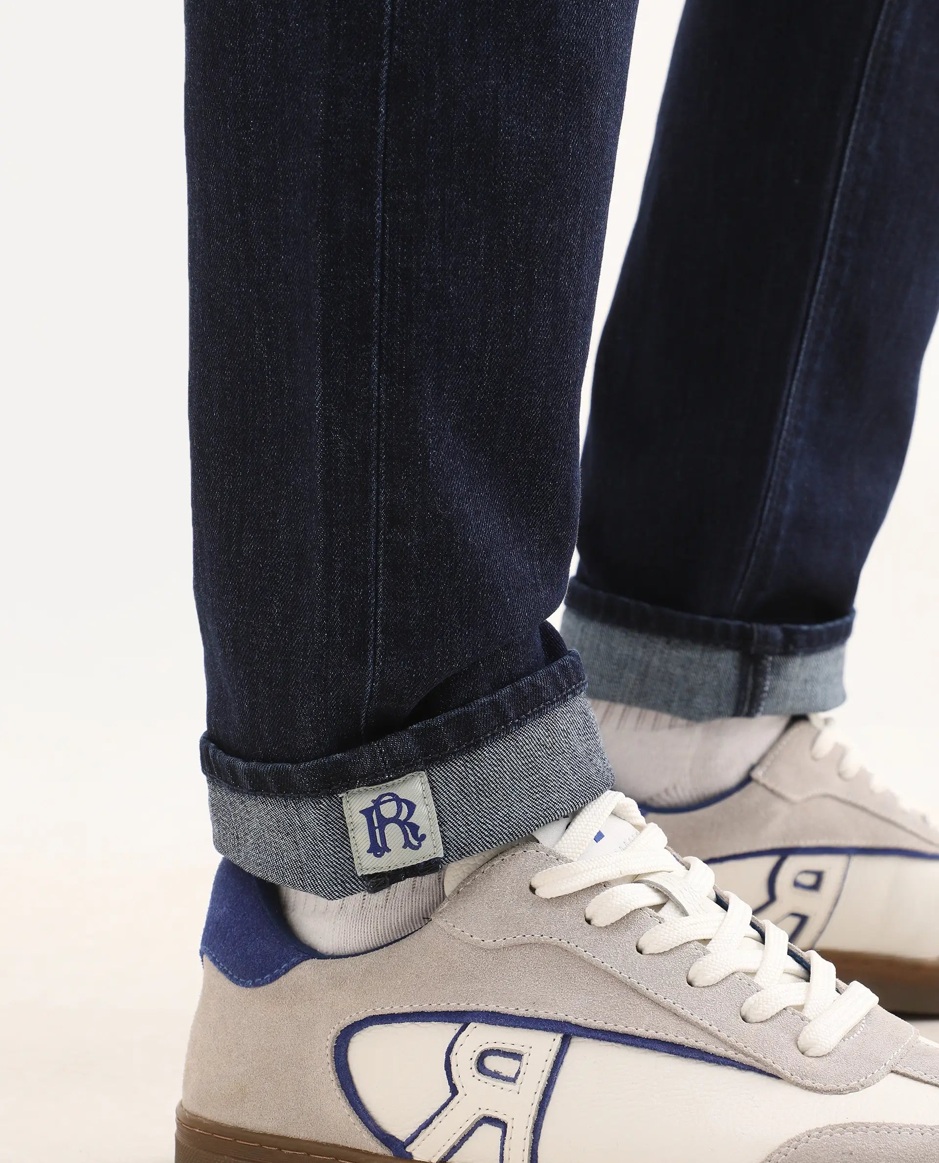 Rare Rabbit Men's Samm Dark Blue Cotton Blend Fabric Hawk Slim Fit Jeans