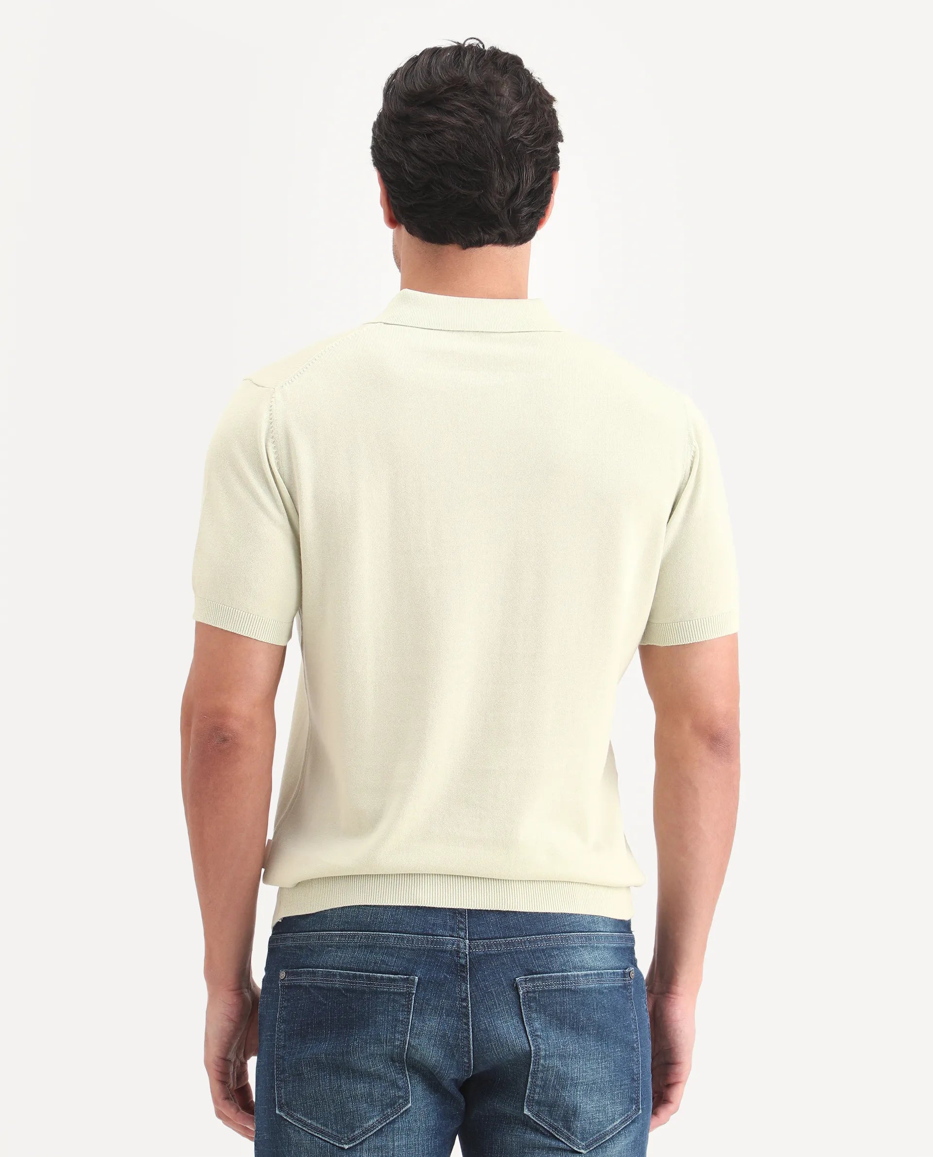 Rare Rabbit Men's Arc Fluorescent Green Cotton Fabric Half Sleeve Spread Collar Regular Plain Polo