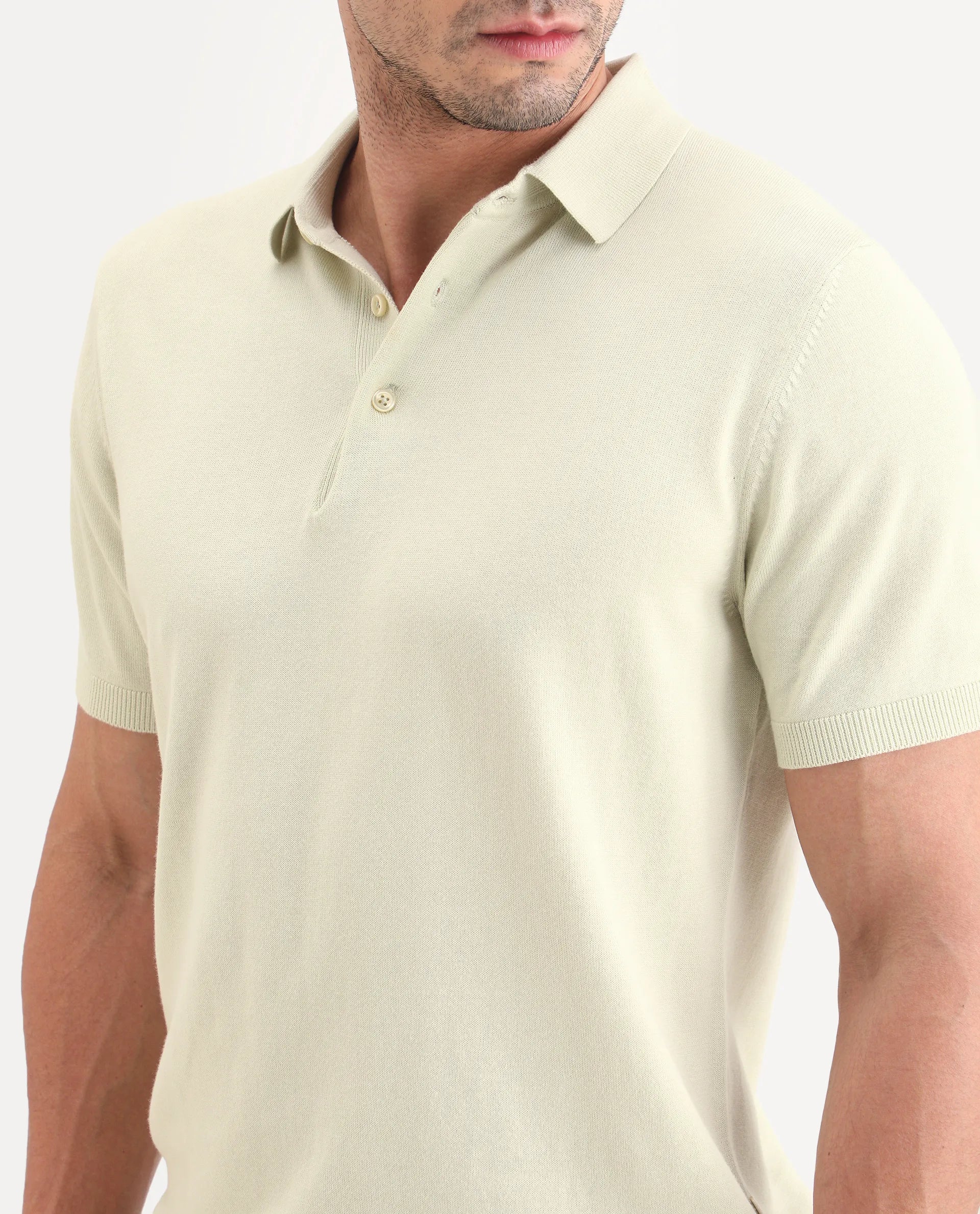 Rare Rabbit Men's Arc Fluorescent Green Cotton Fabric Half Sleeve Spread Collar Regular Plain Polo