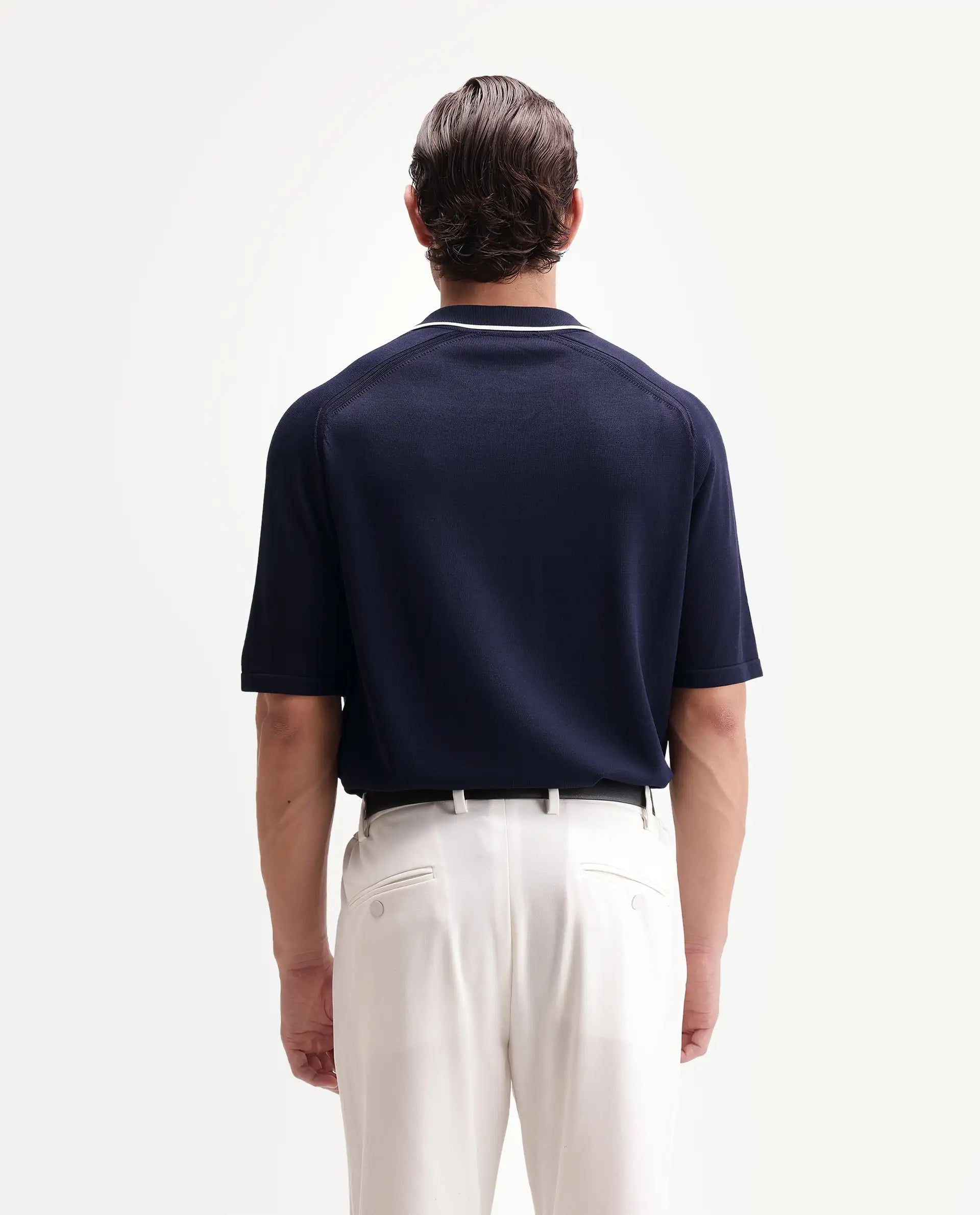 Rare Rabbit Men's Miri-Aw26 Dark Navy Viscose Blend Fabric Half Sleeve Cuban Collar Regular Fit Plain Polo