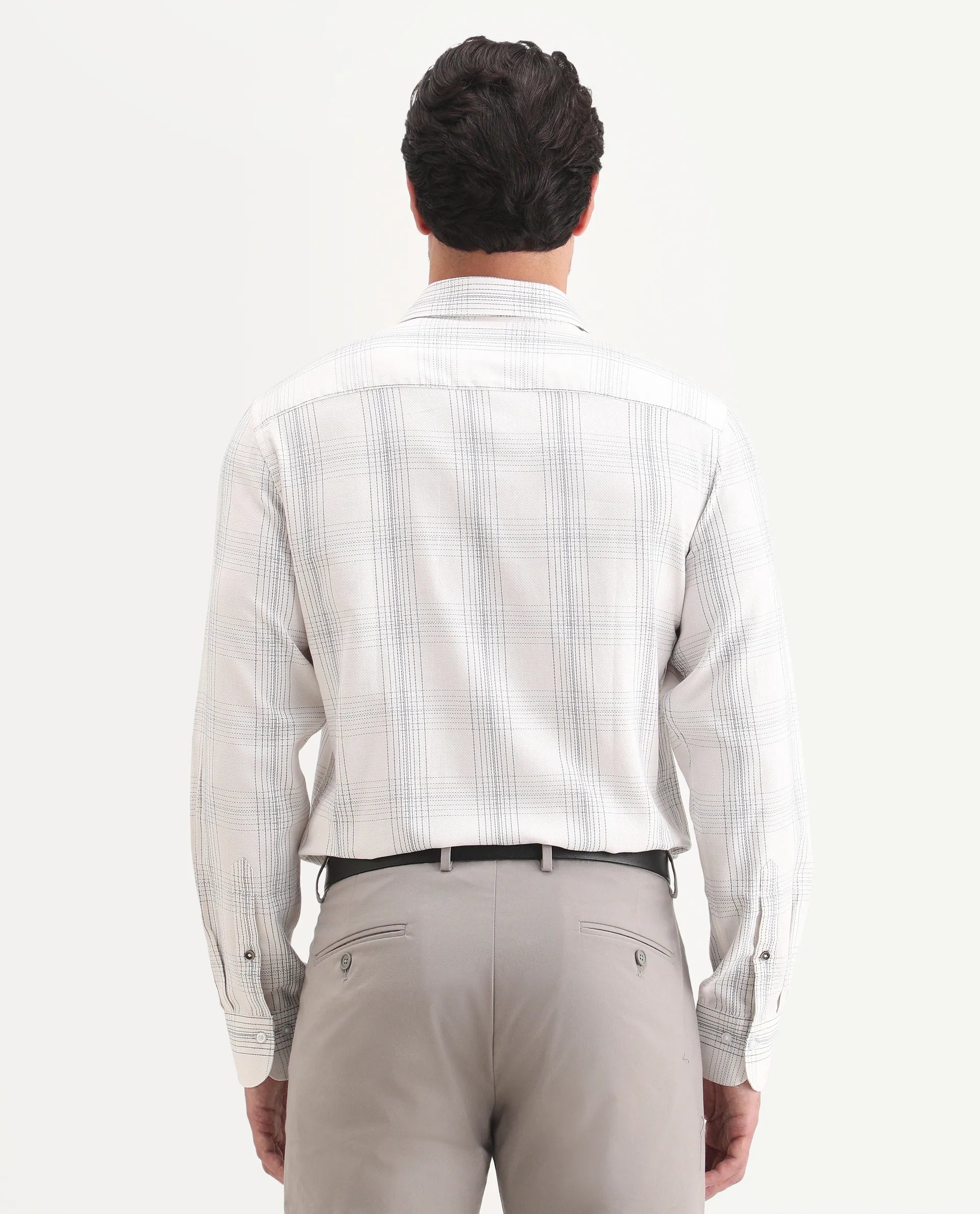 Rare Rabbit Men's Raul-S26 White Cotton Full Sleeve Spread Collar Regular Fit Checked Shirt
