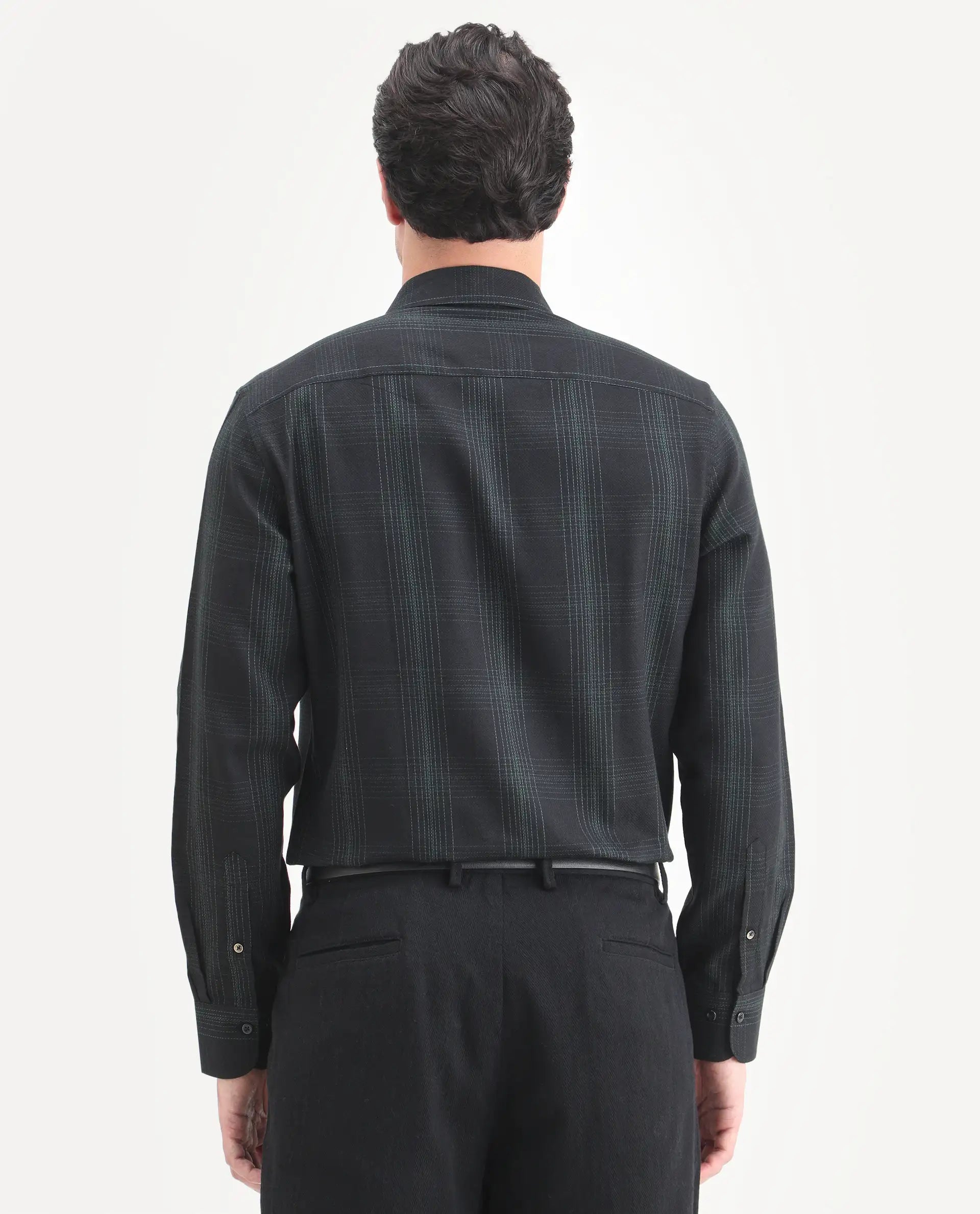 Rare Rabbit Men's Raul-S26 Black Cotton Full Sleeve Spread Collar Regular Fit Checked Shirt
