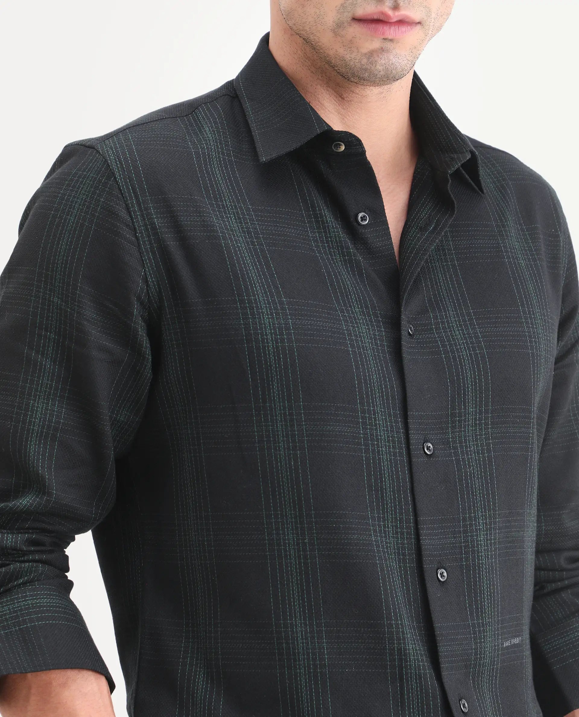 Rare Rabbit Men's Raul-S26 Black Cotton Full Sleeve Spread Collar Regular Fit Checked Shirt