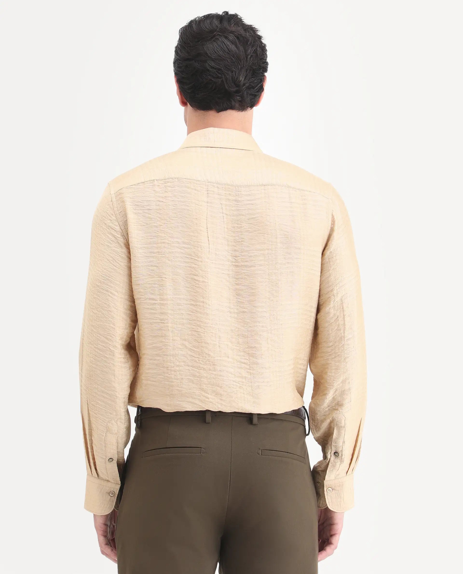 Rare Rabbit Men's Vaxon-26 Light Beige Viscose Blend Full Sleeve Spread Collar Regular Fit Checked Shirt