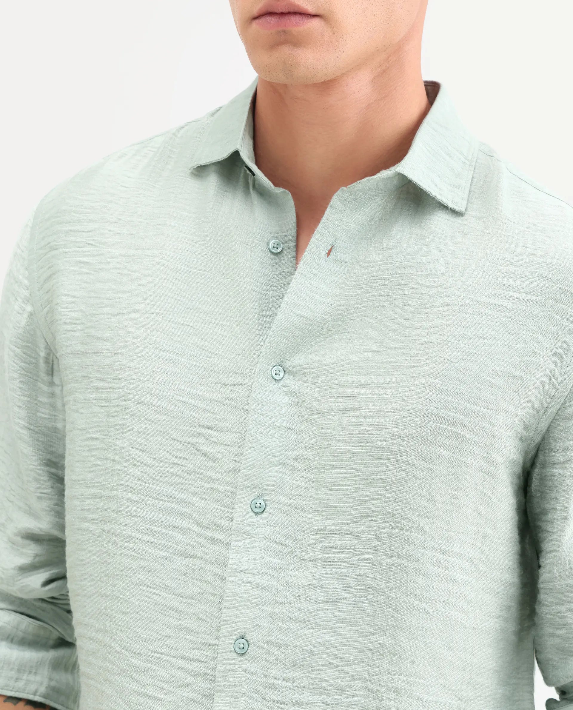 Rare Rabbit Men's Vaxon-26 Pastel Green Viscose Blend Full Sleeve Spread Collar Regular Fit Checked Shirt