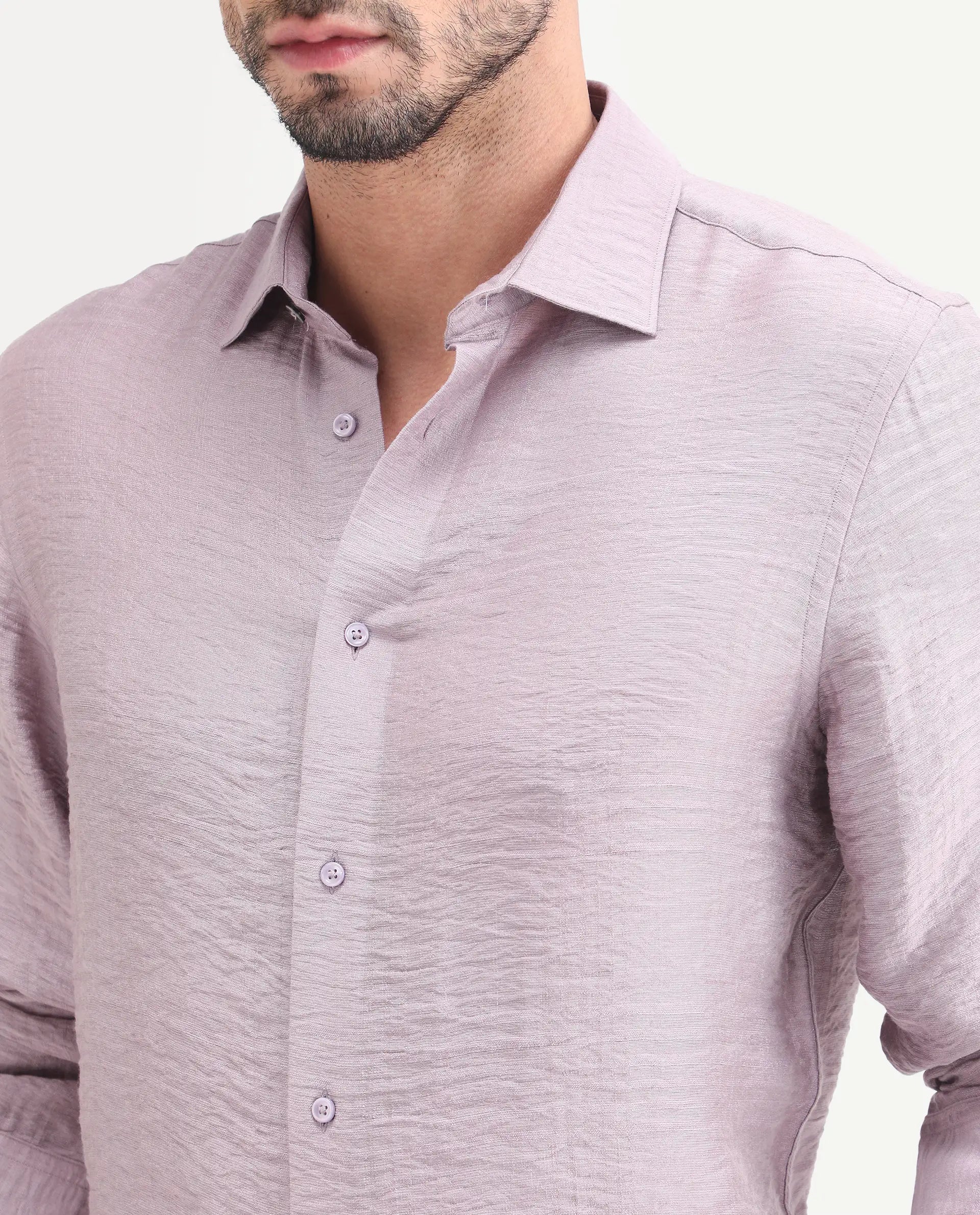 Rare Rabbit Men's Vaxon-26 Pastel Purple Viscose Blend Full Sleeve Spread Collar Regular Fit Checked Shirt