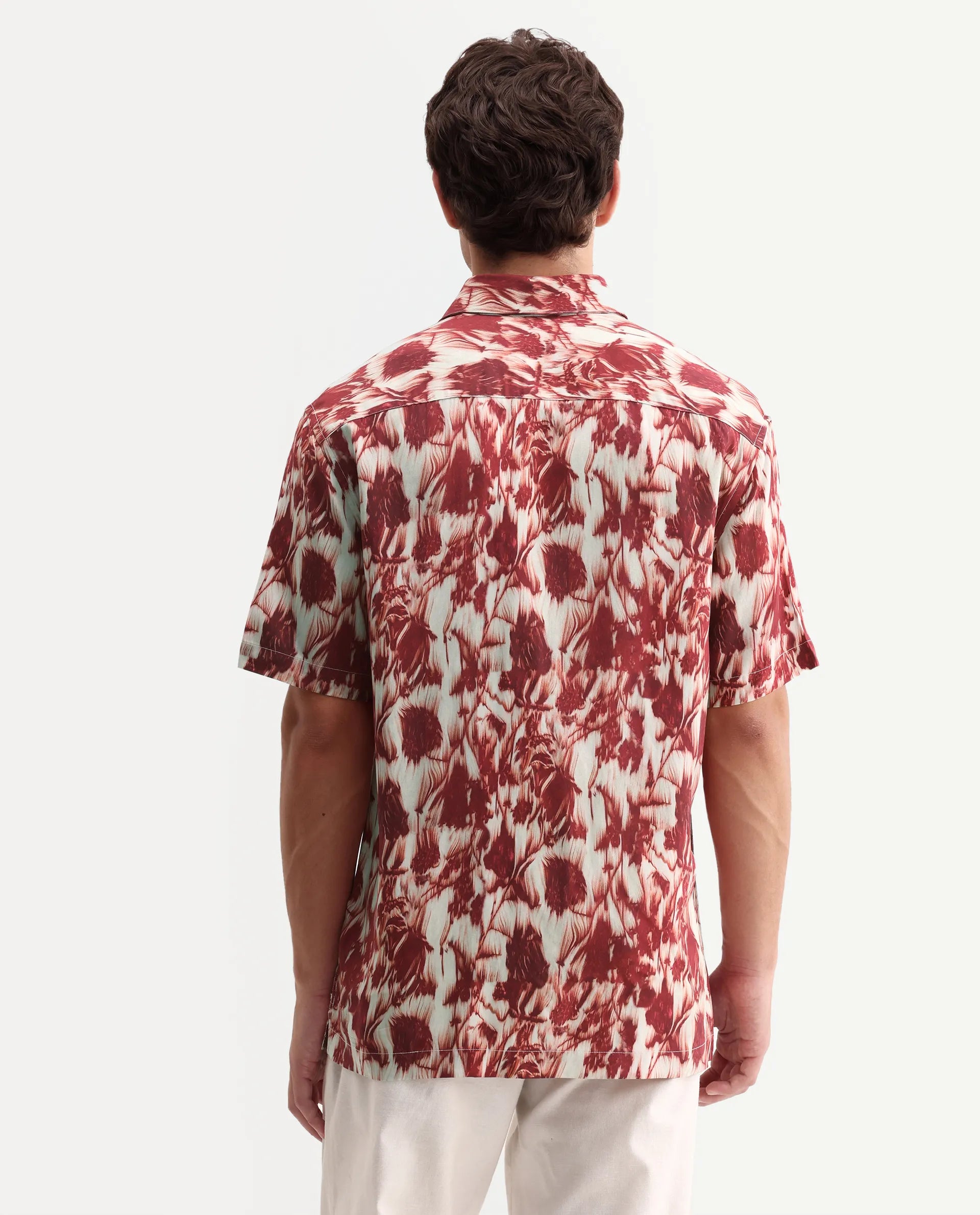 Rare Rabbit Men's Ziya Red Viscose Fabric Half Sleeve Regular Fit Abstract Print Shirt