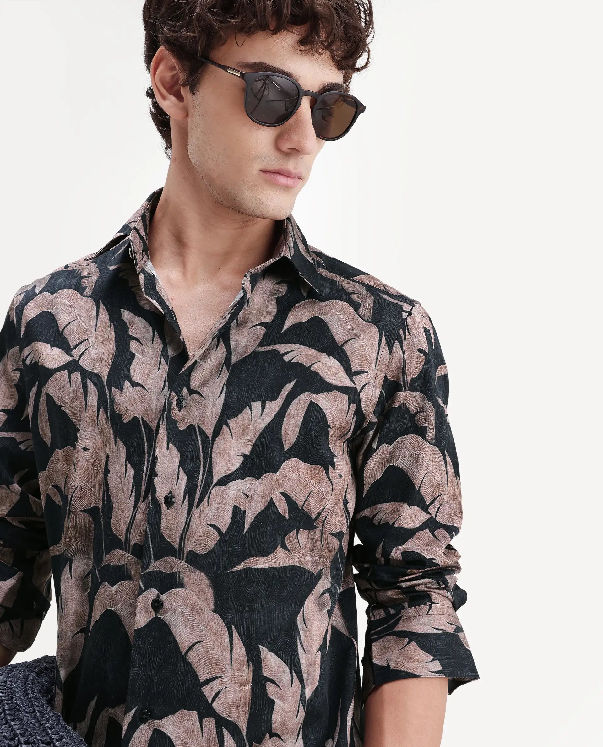 Rare Rabbit Men's Garoi Black Cotton Fabric Full Sleeve Regular Fit Shirt
