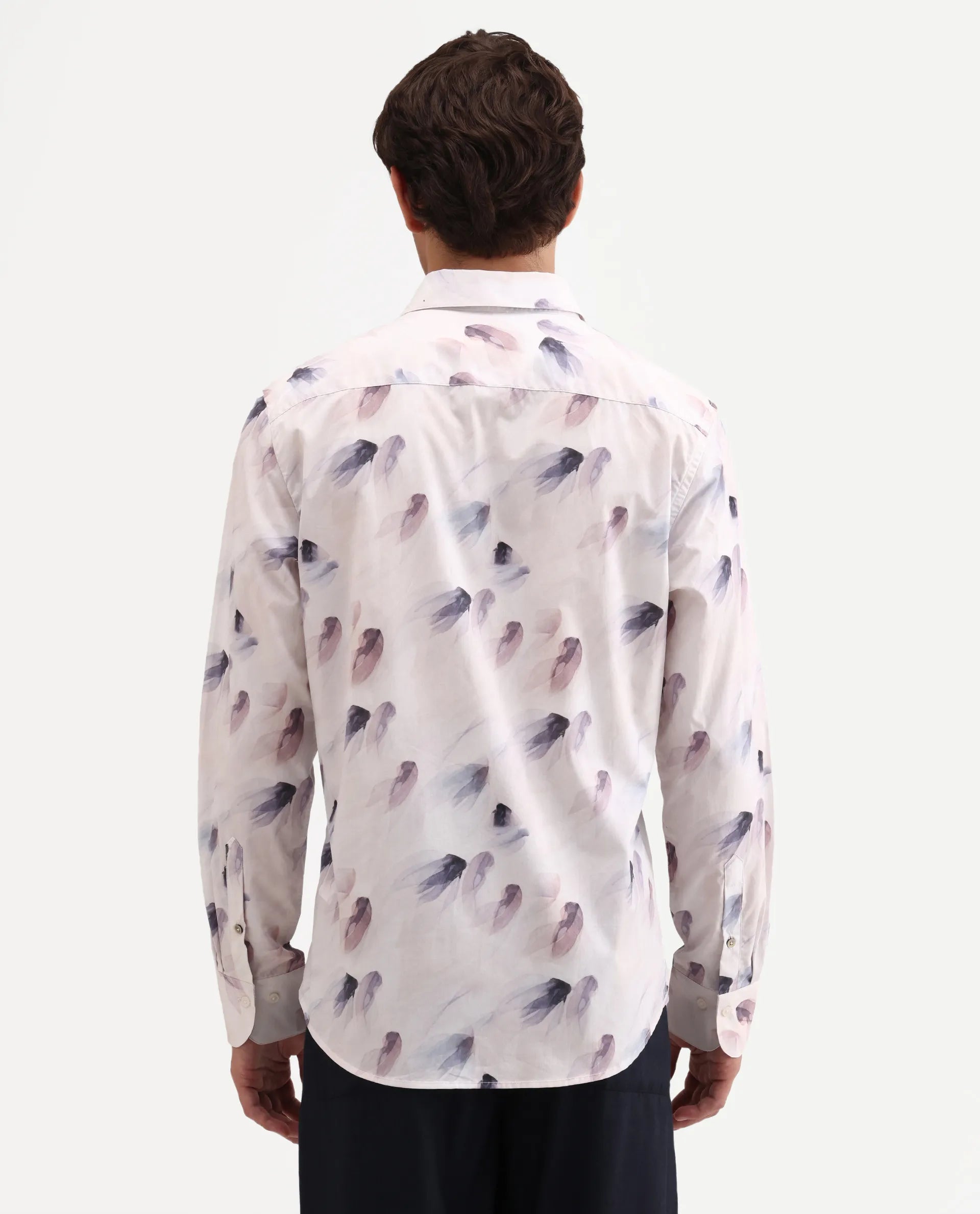 Rare Rabbit Men's Risal White Cotton Fabric Full Sleeve Regular Fit Abstract Print Shirt