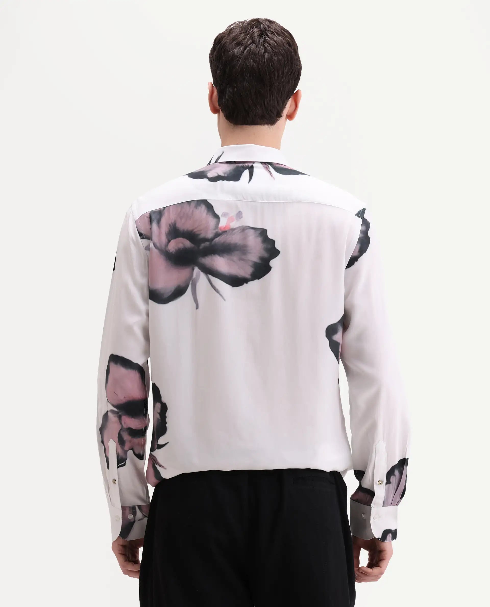 Rare Rabbit Men's Nalar White Viscose Fabric Full Sleeve Regular Fit Floral Print Shirt