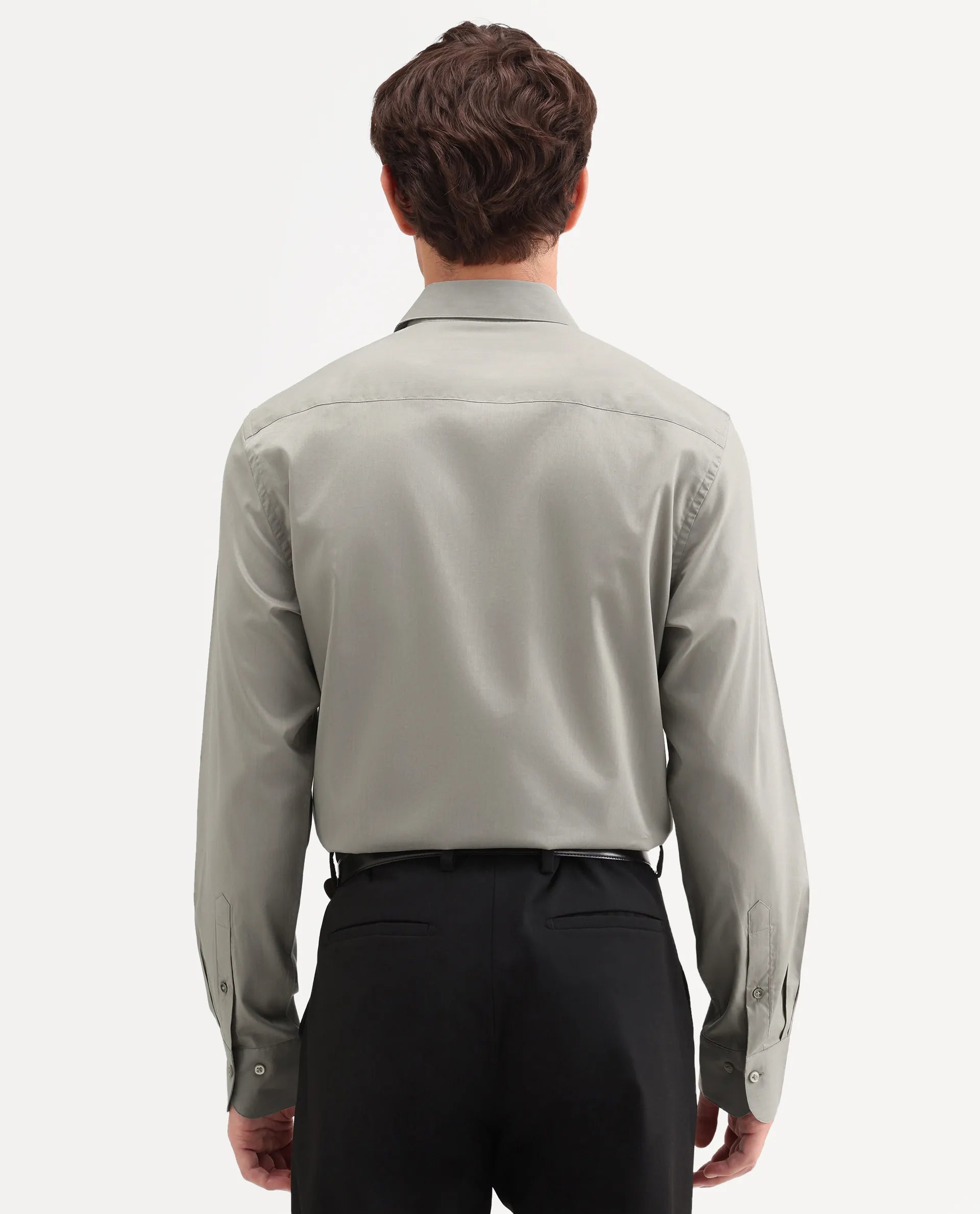 Rare Rabbit Men's Antec Grey Cotton Blend Fabric Full Sleeve Regular Fit Plain Shirt