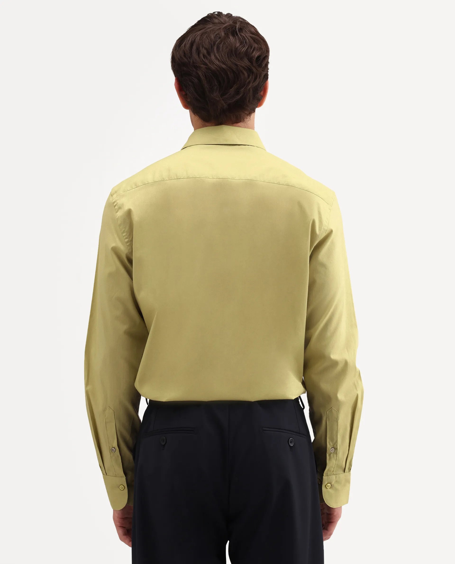 Rare Rabbit Men's Antec Yellow Cotton Blend Fabric Full Sleeve Regular Fit Plain Shirt
