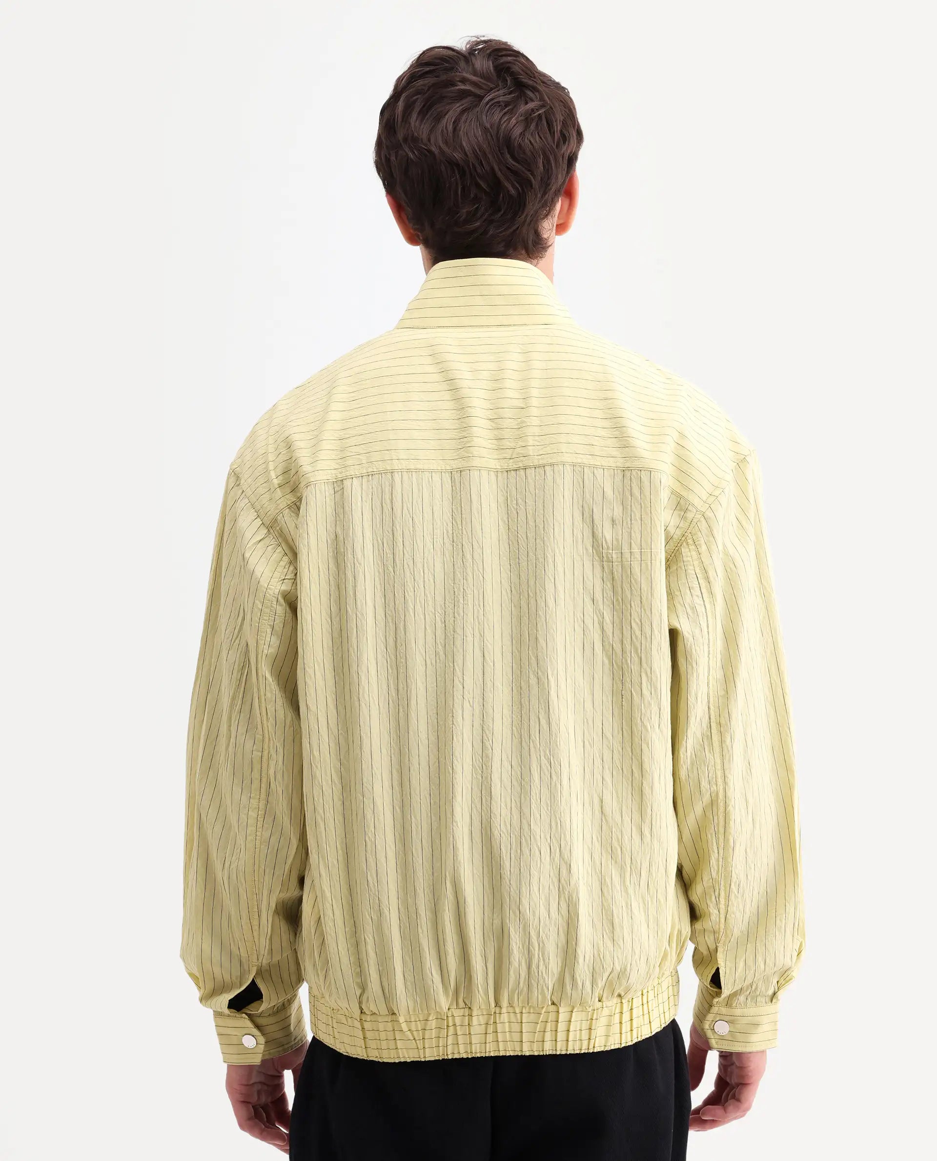 Rare Rabbit Men's Mivo Fluorescent Green Viscose Blend Fabric Full Sleeve High Neck Regular Fit Plain Shacket