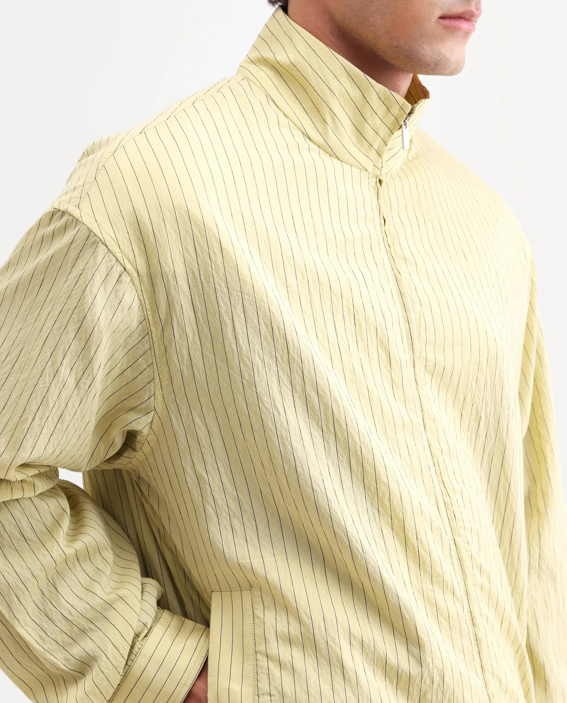 Rare Rabbit Men's Mivo Fluorescent Green Viscose Blend Fabric Full Sleeve High Neck Regular Fit Plain Shacket