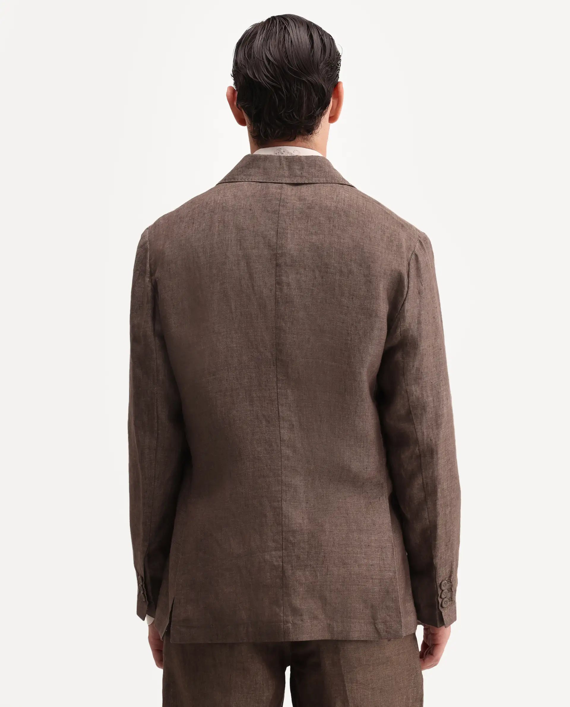 Rare Rabbit Men's Borium-Bl Brown 100% Linen Fabric Full Sleeve Lapel Collar Regular Plain Blazer