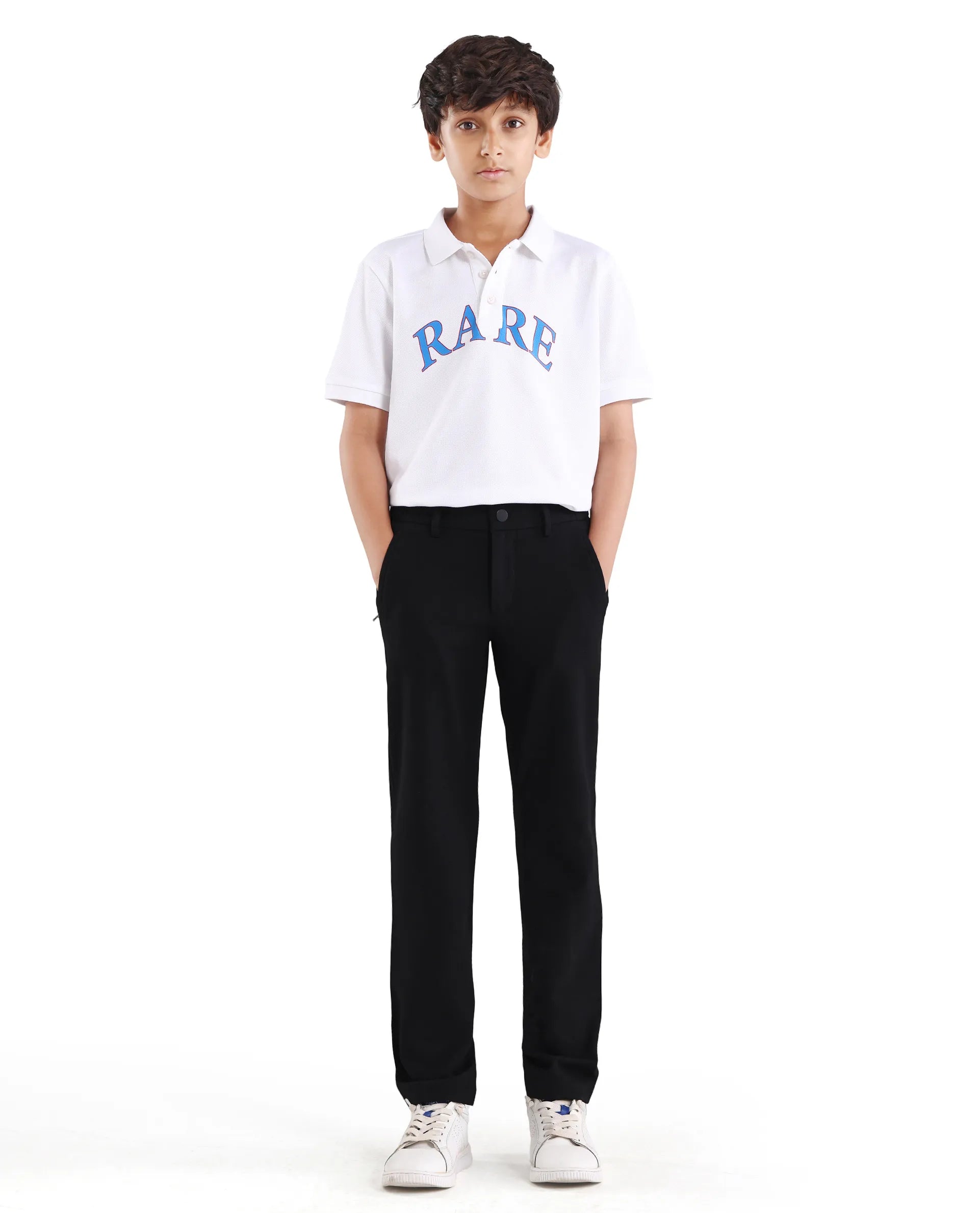 Rare Ones Kids Trove-26 Black Polyester Blend Button And Zipper Closure Slim Fit Trouser