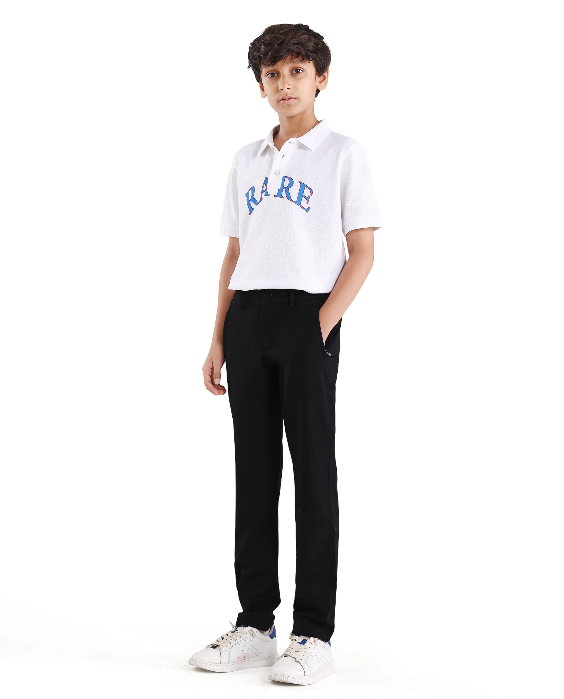 Rare Ones Kids Trove-26 Black Polyester Blend Button And Zipper Closure Slim Fit Trouser