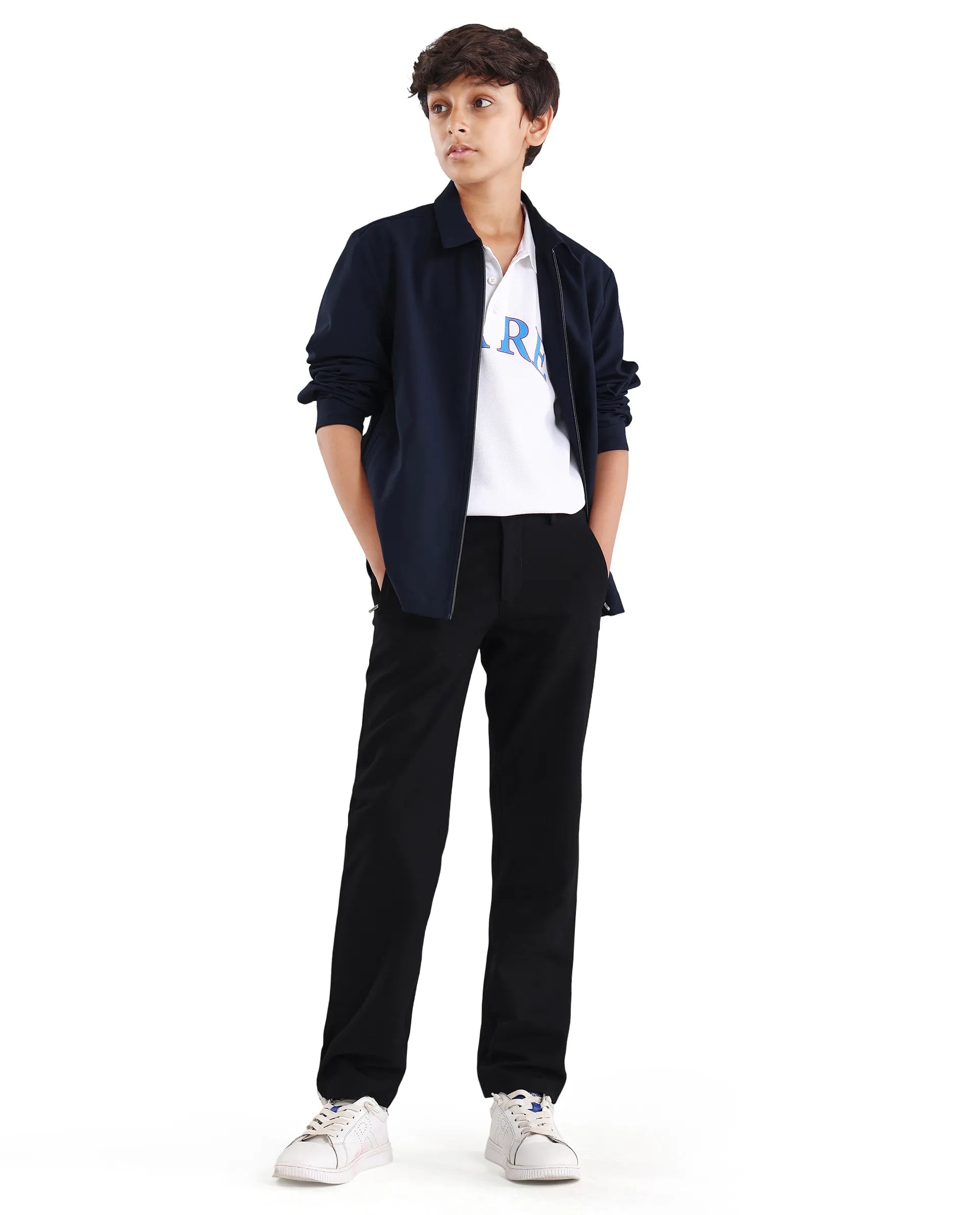 Rare Ones Kids Trove-26 Black Polyester Blend Button And Zipper Closure Slim Fit Trouser