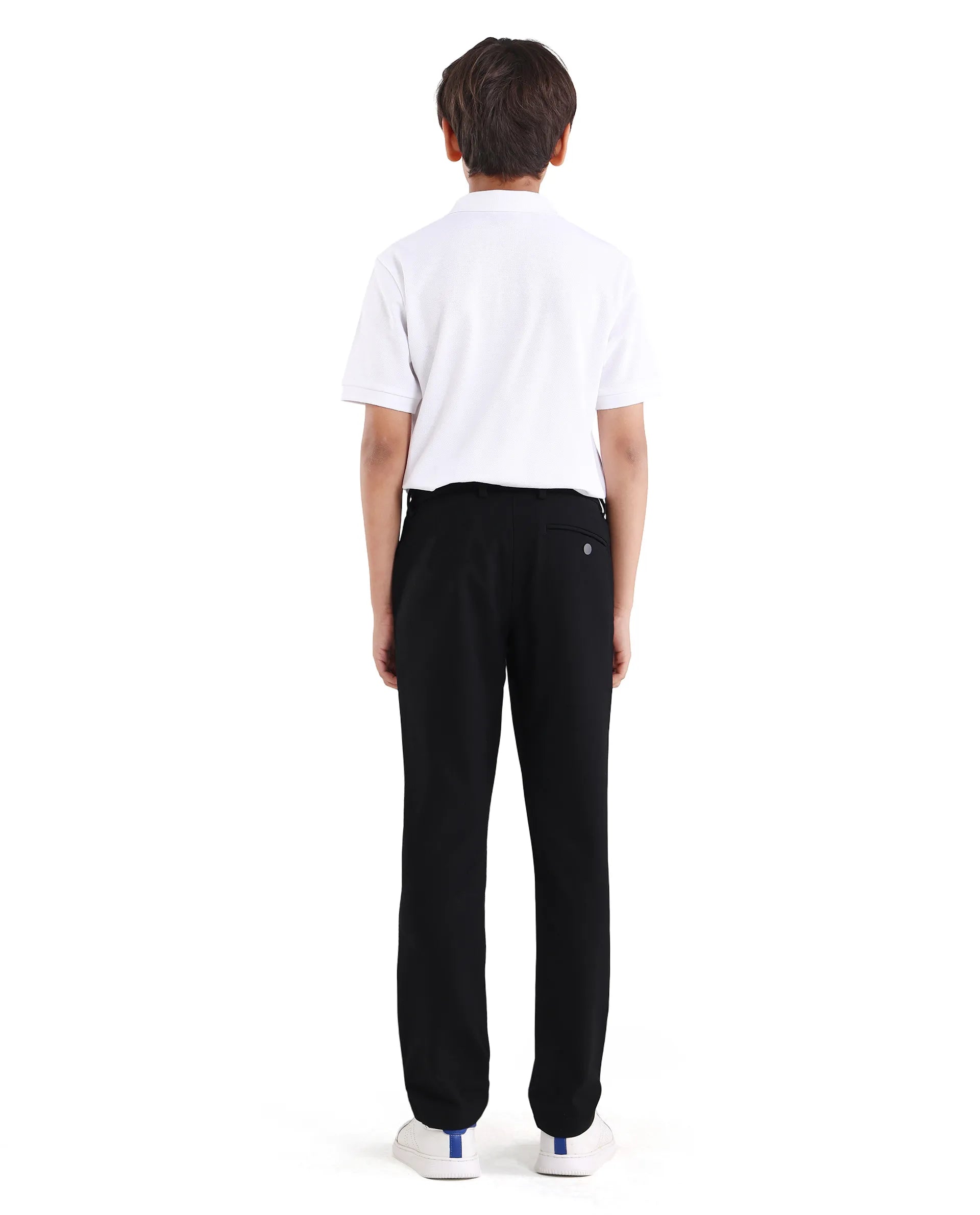 Rare Ones Kids Trove-26 Black Polyester Blend Button And Zipper Closure Slim Fit Trouser