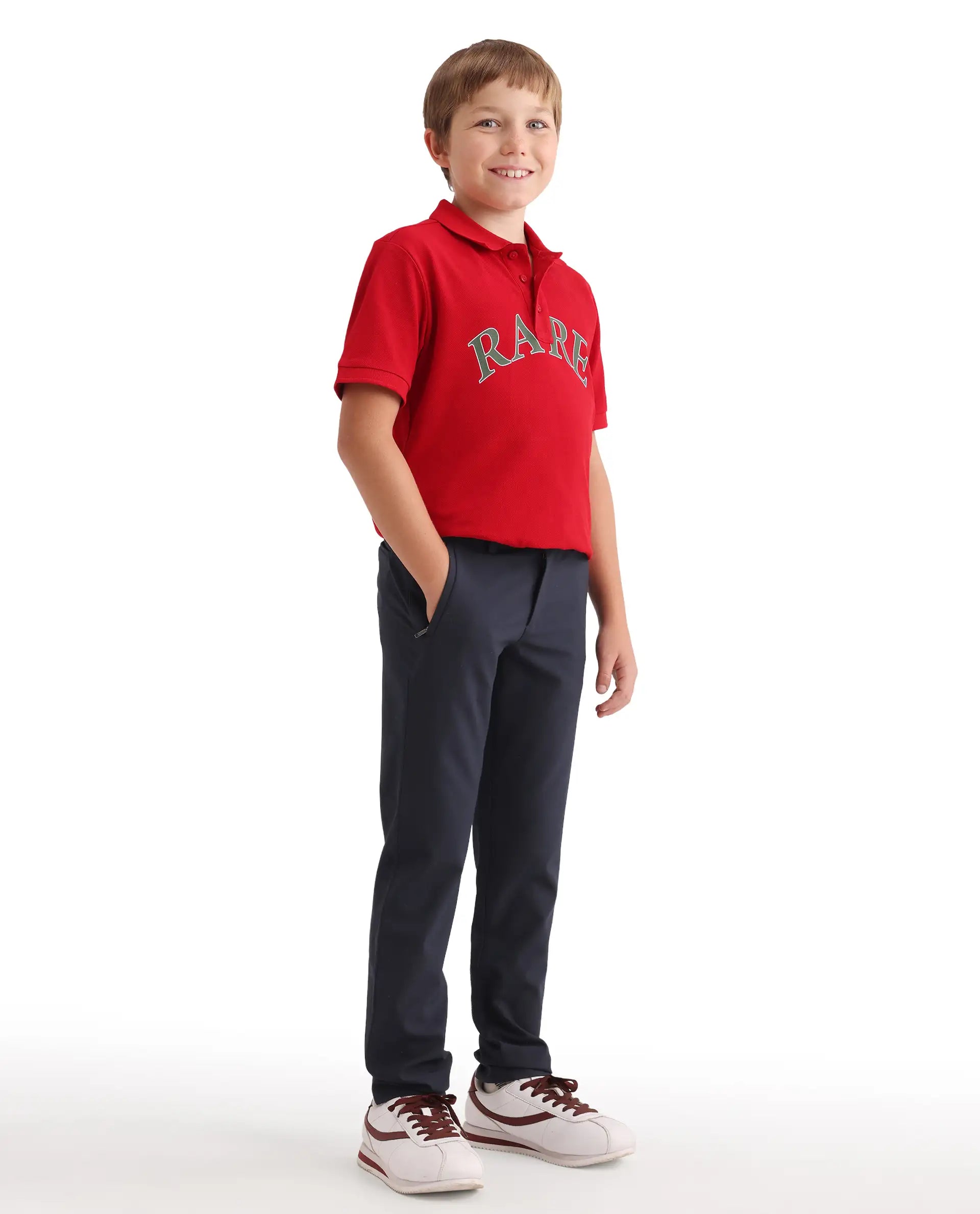 Rare Ones Kids Trove-26 Navy Polyester Blend Button And Zipper Closure Slim Fit Trouser