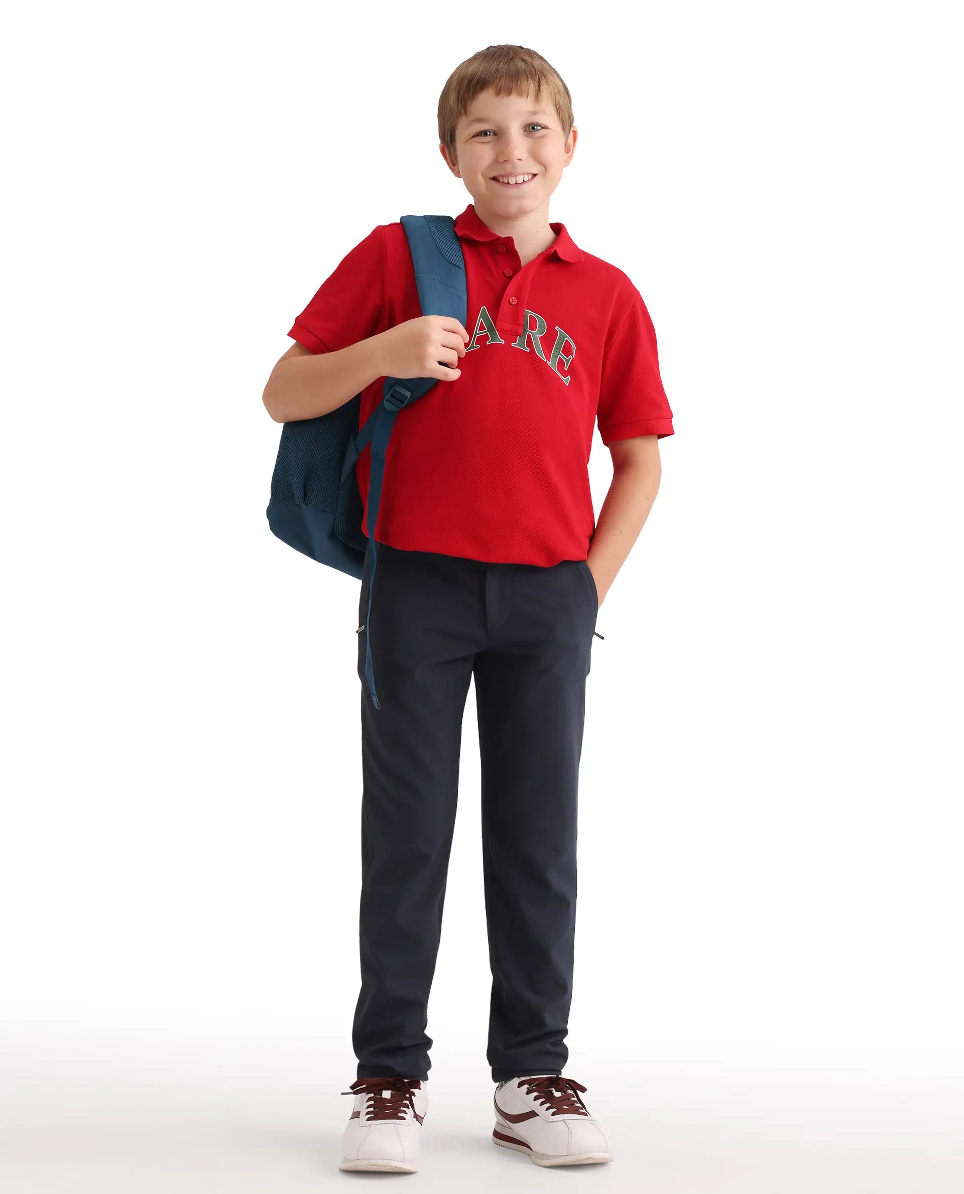 Rare Ones Kids Trove-26 Navy Polyester Blend Button And Zipper Closure Slim Fit Trouser