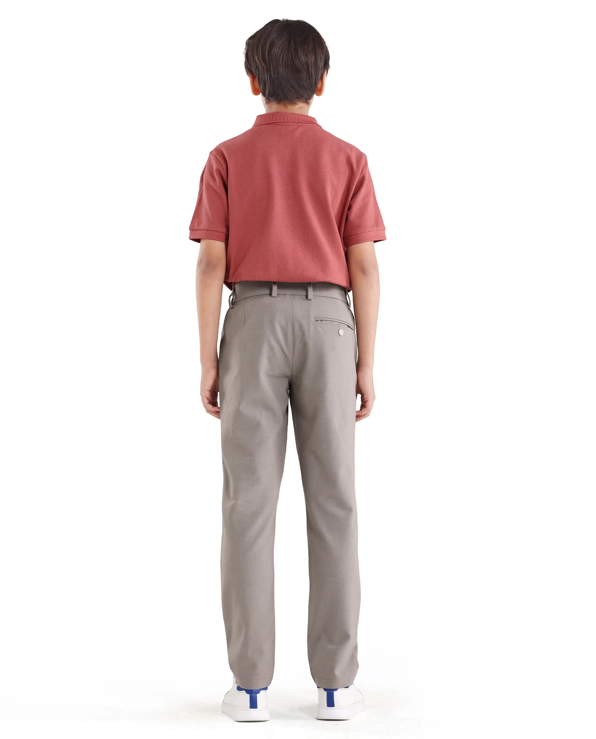 Rare Ones Kids Trove-26 Beige Polyester Blend Button And Zipper Closure Slim Fit Trouser