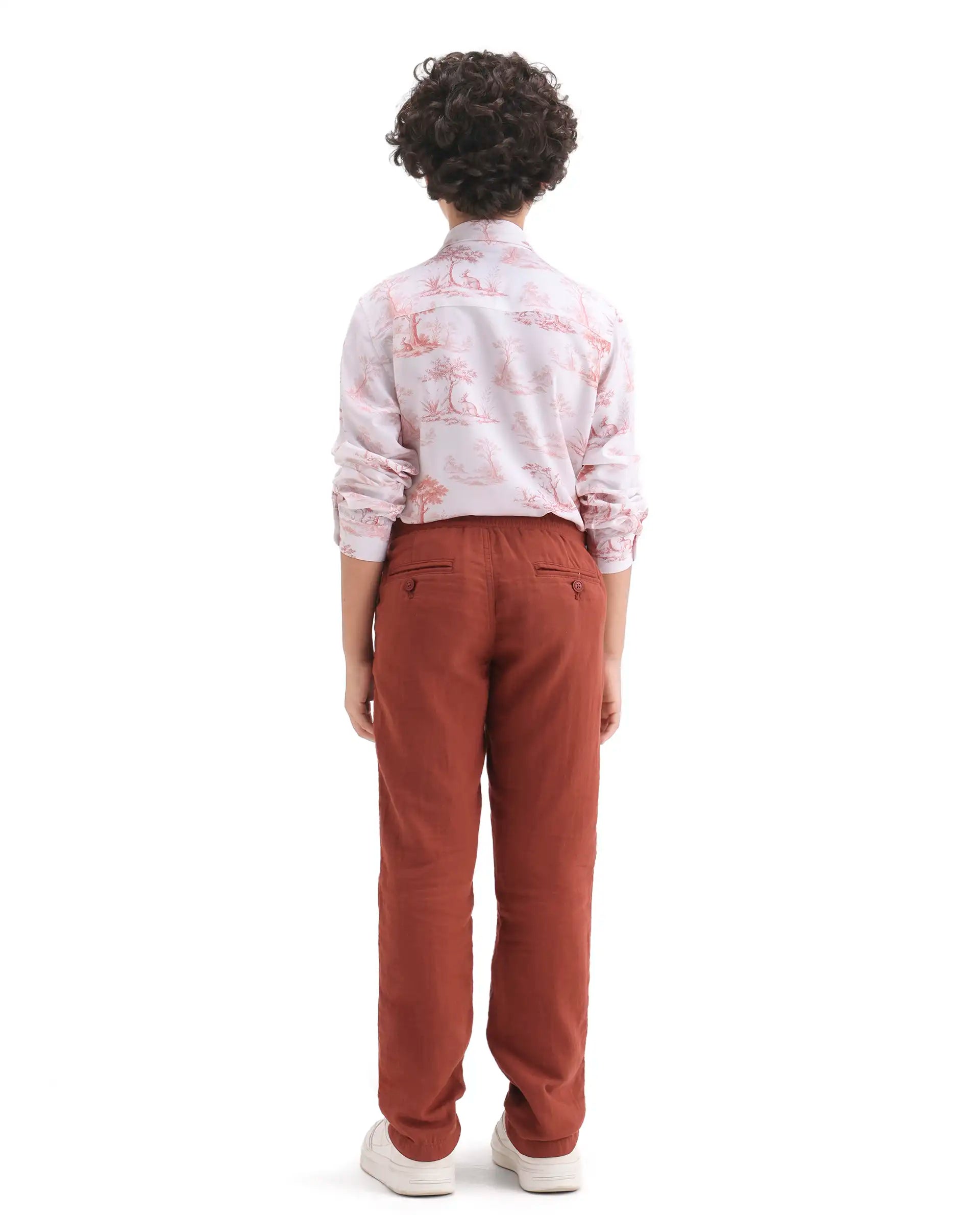 Rare Ones Kids Prest-K-26 Brown Cotton Blend Button And Zipper Closure Regular Fit Trouser