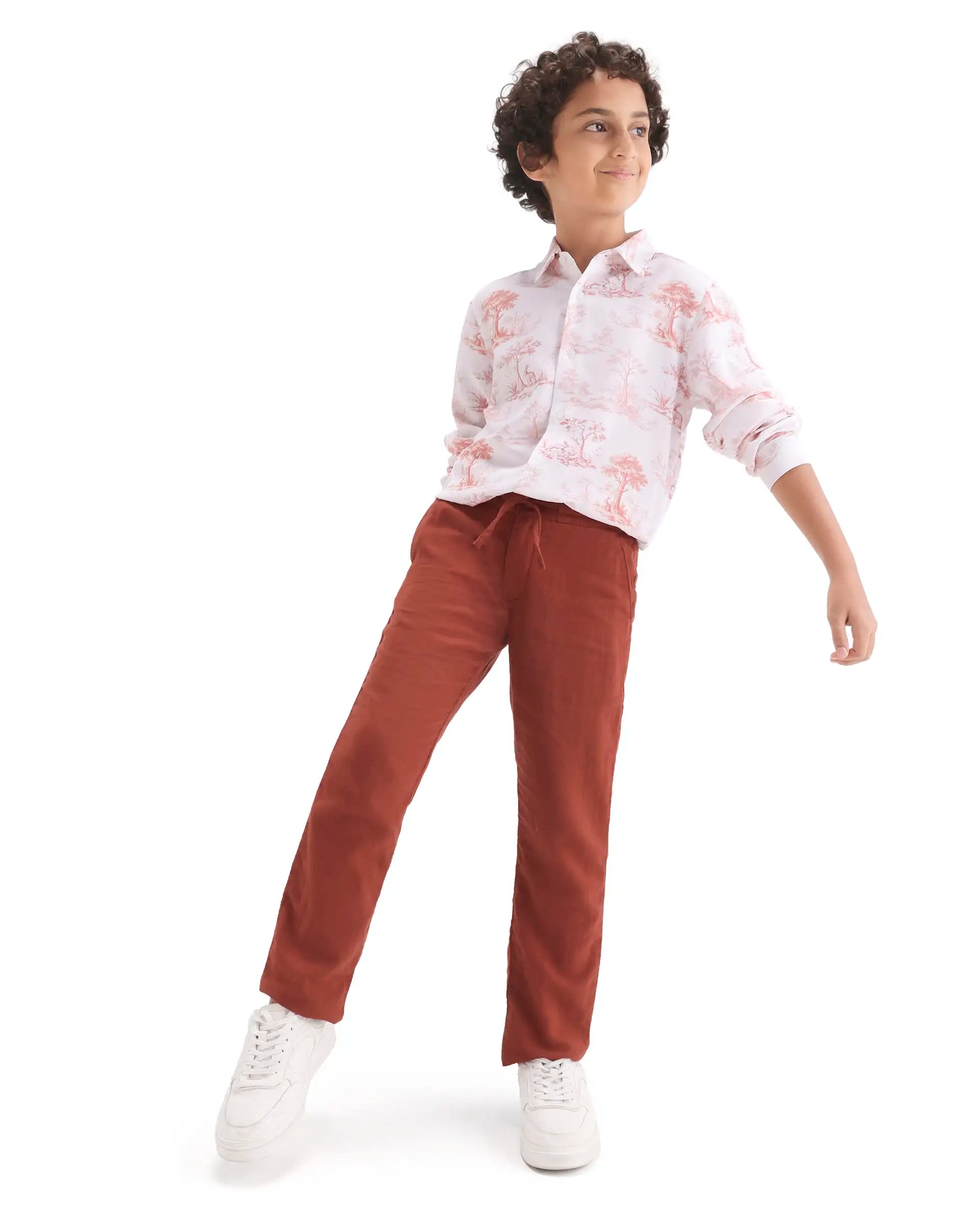 Rare Ones Kids Prest-K-26 Brown Cotton Blend Button And Zipper Closure Regular Fit Trouser