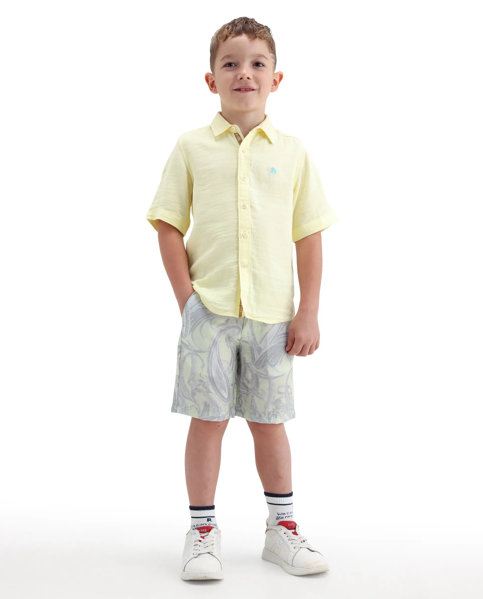 Rare Ones Kids Pasel-B Fluorescent Green Viscose Blend Button Closure Regular Fit Shorts